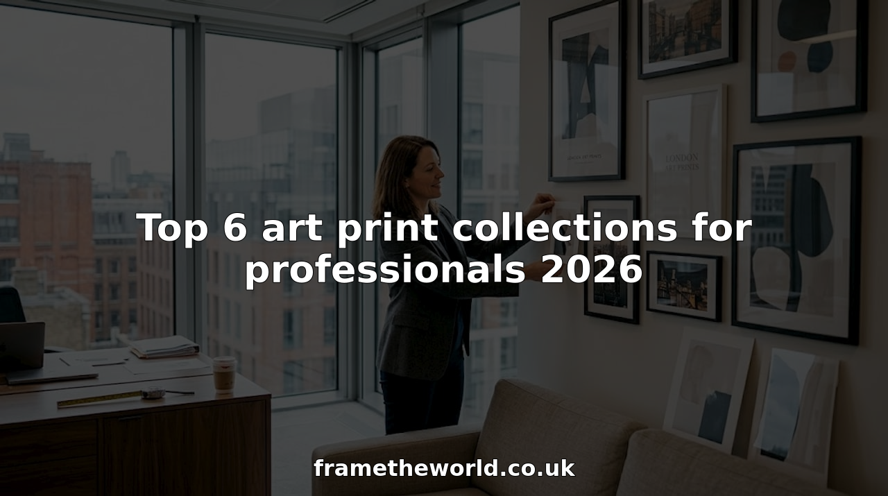 Professional arranging art prints in corner office