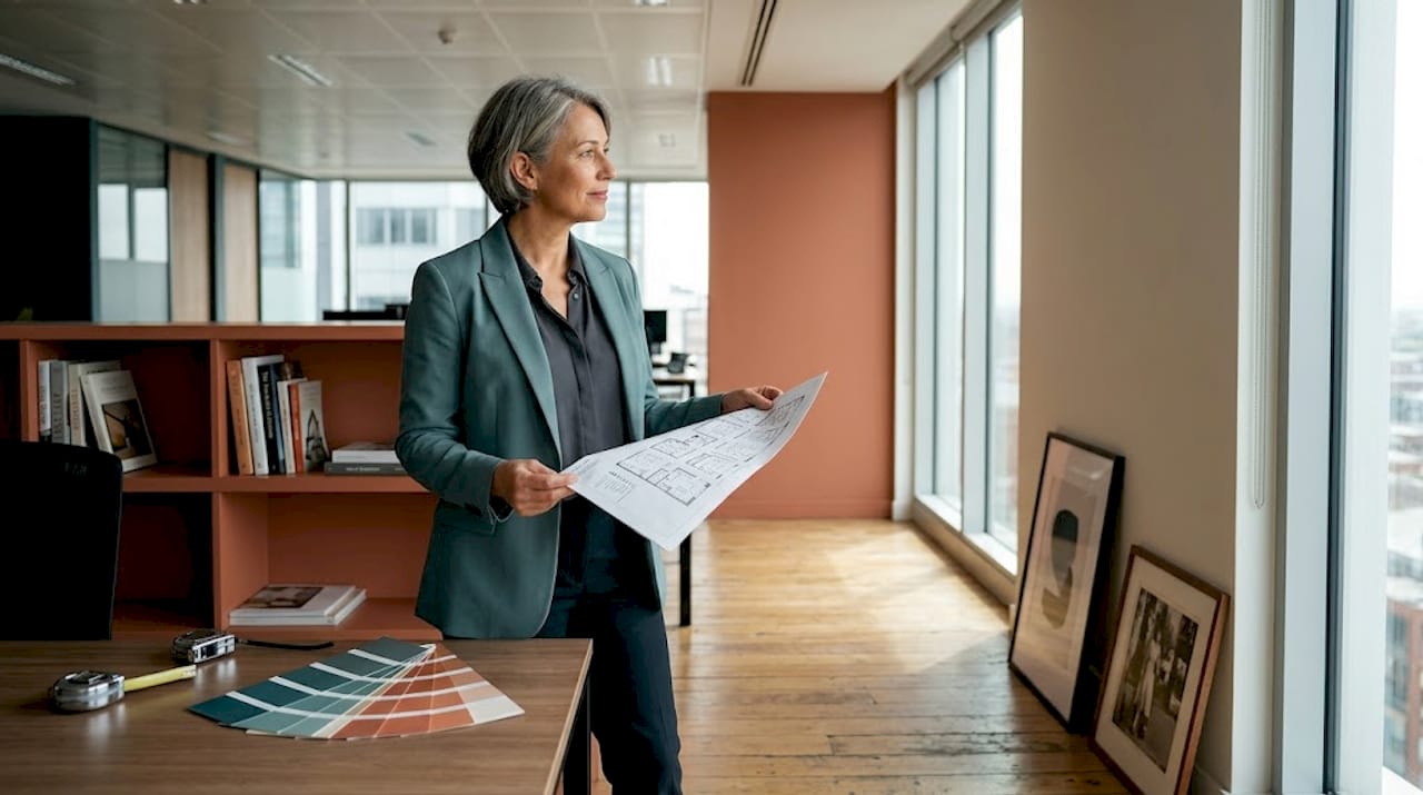 Manager reviewing office art plan