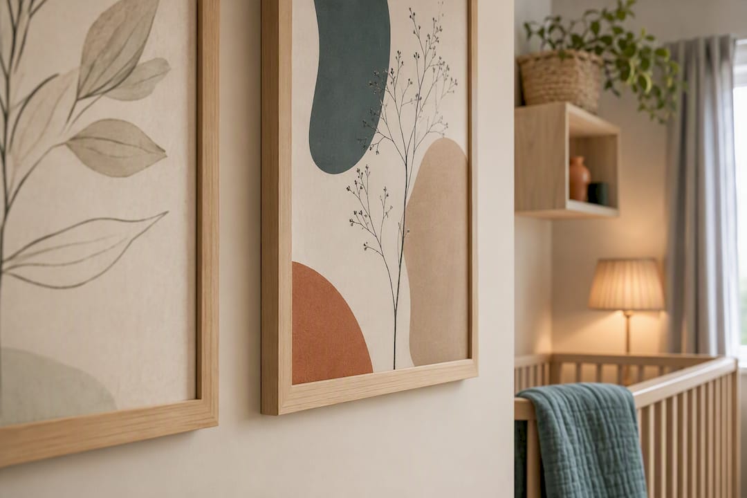 Curated nursery wall art in a calm interior