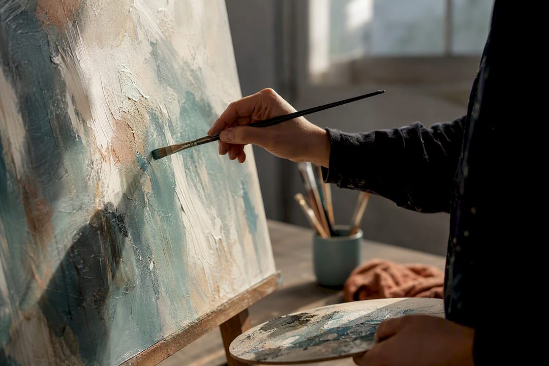 Artist painting a bespoke abstract commission
