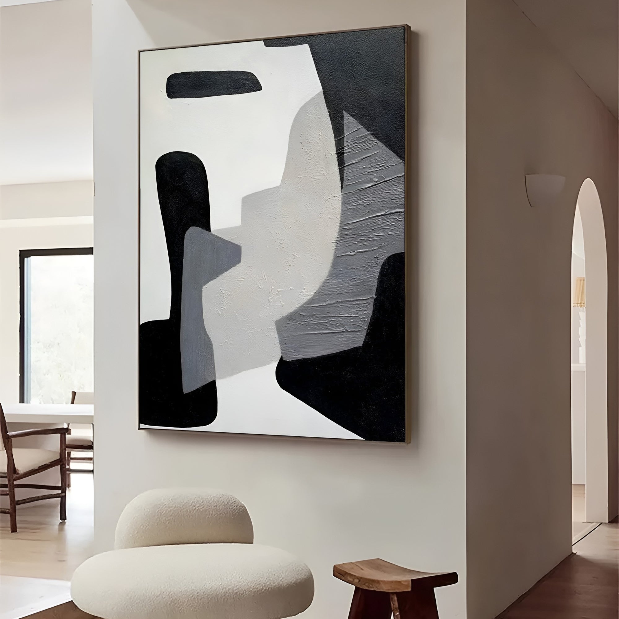 Monochrome abstract artwork in luxury interior design - Modern wall art for sophisticated home decor.