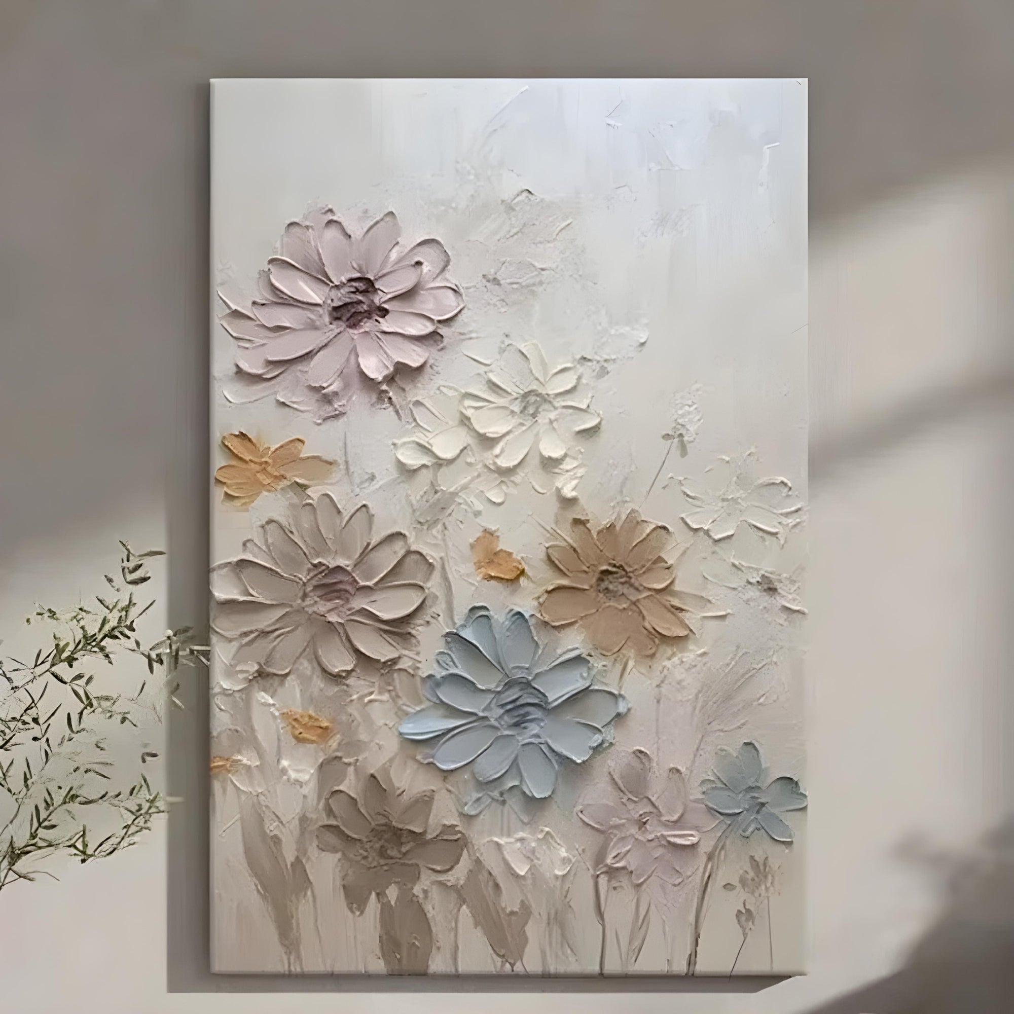 Delicate oil-on-canvas flower painting, handcrafted to enhance bedrooms or serene reading nooks.