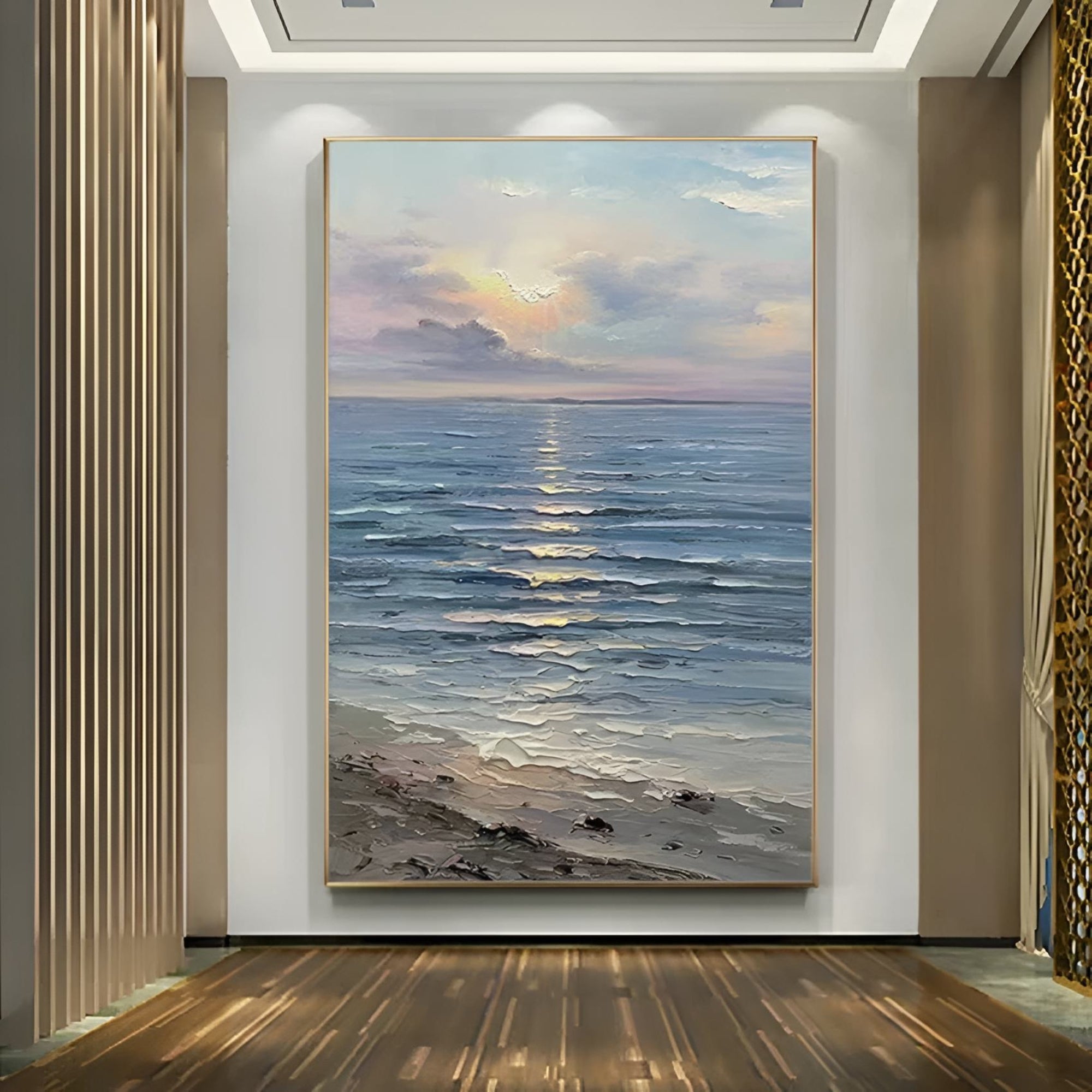 Handmade serene seascape artwork, perfect for brightening up beach houses or tranquil bedroom spaces.