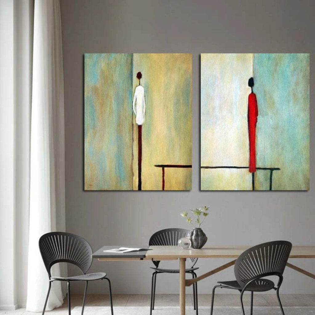 Contemporary Minimalist  Art  -  Two Figures, Two Worlds - Set of 2