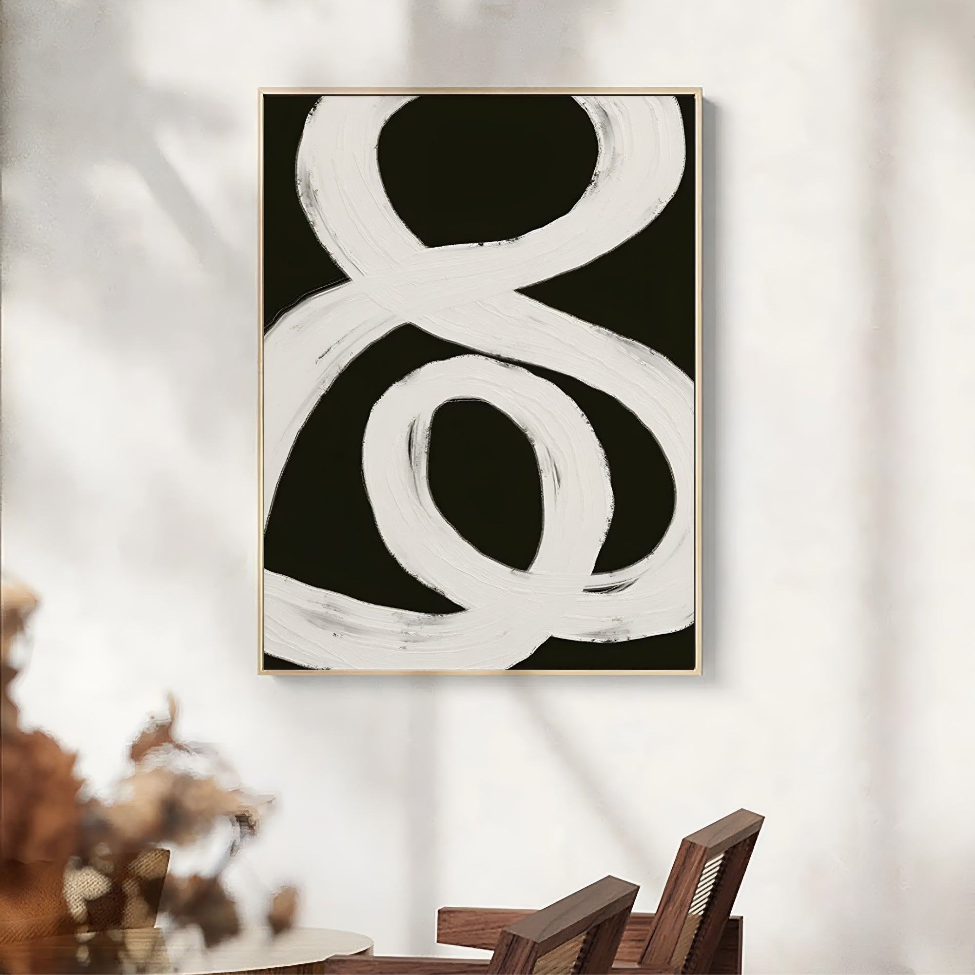 Modern abstract wall art in black and white, featuring textured brushstrokes – stylish and sophisticated home decor.