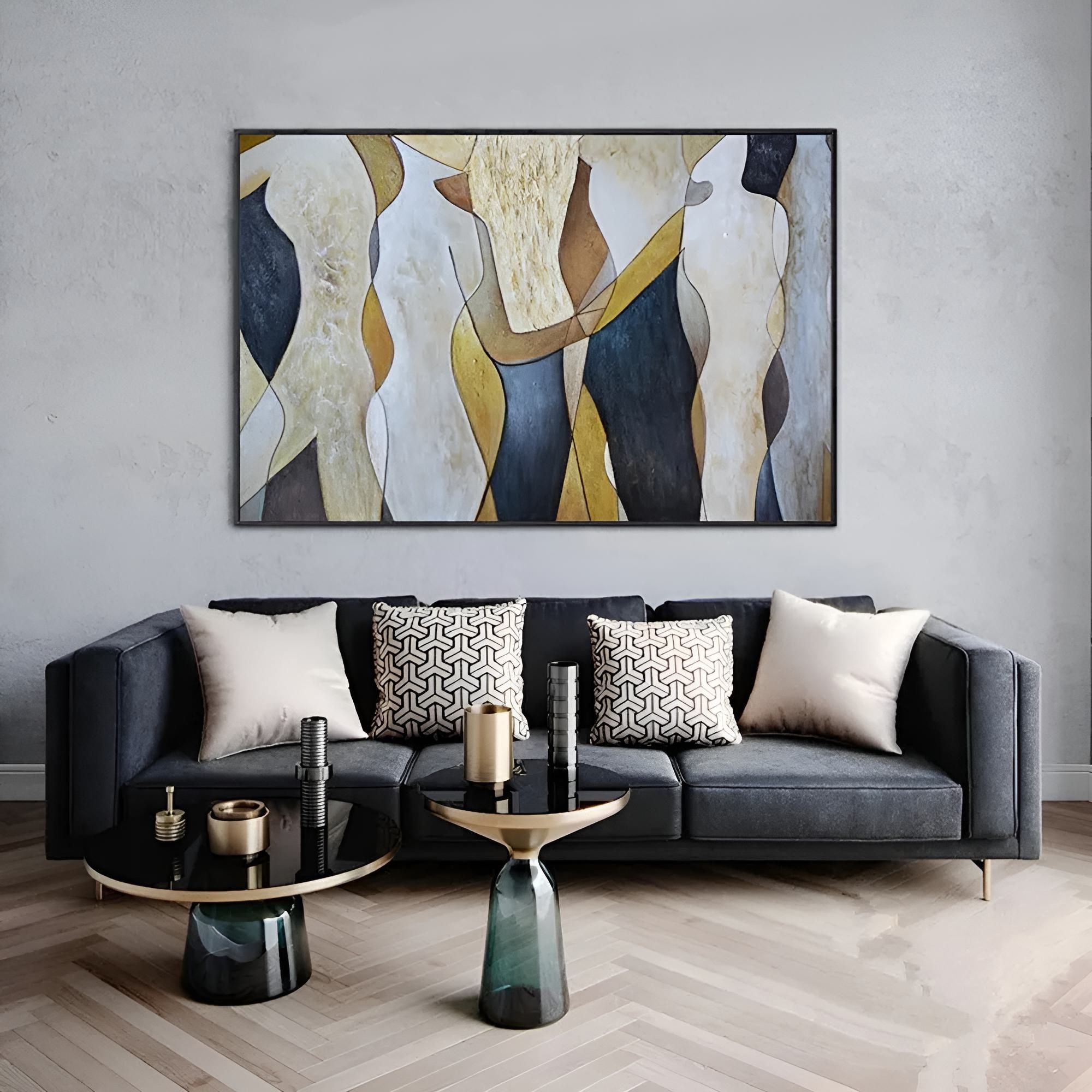 Earthy and muted handmade oil painting, a refined addition to home libraries, reception areas, or executive offices.