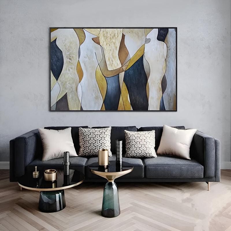 Earthy and muted handmade oil painting, a refined addition to home libraries, reception areas, or executive offices.