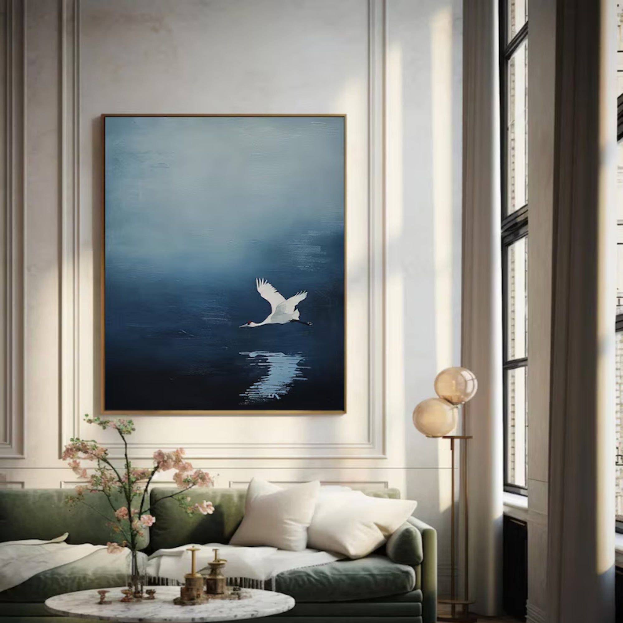 Handmade oil painting of a white swan over water, perfect for serene home interiors or calming office spaces.