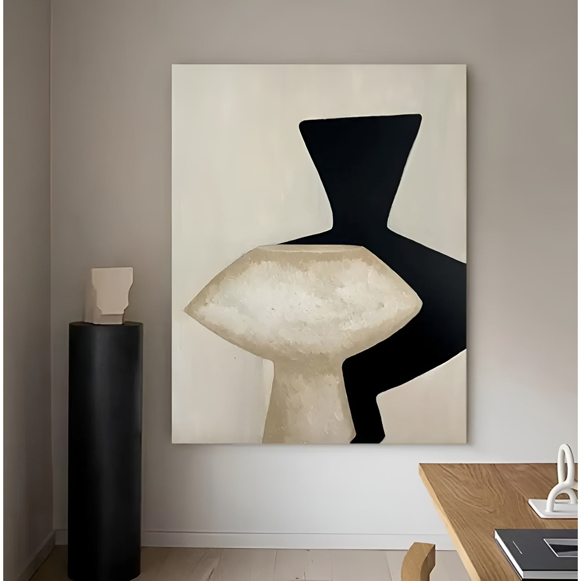 Luxury handmade oil painting with textured neutral tones, suitable for minimalist and Scandinavian interiors