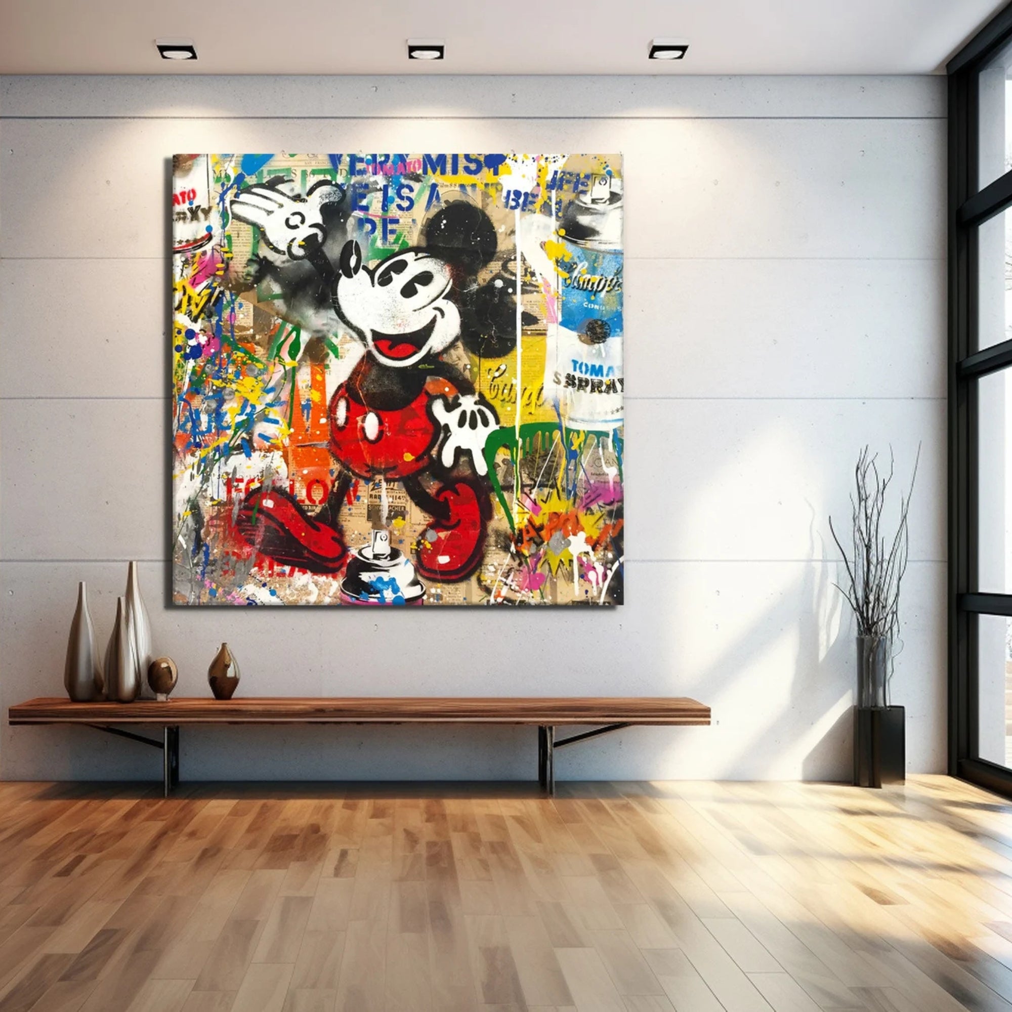 Urban Mickey Mouse Graffiti Art – Vibrant, modern street-style painting with bold colors and pop culture elements. Perfect for contemporary spaces!