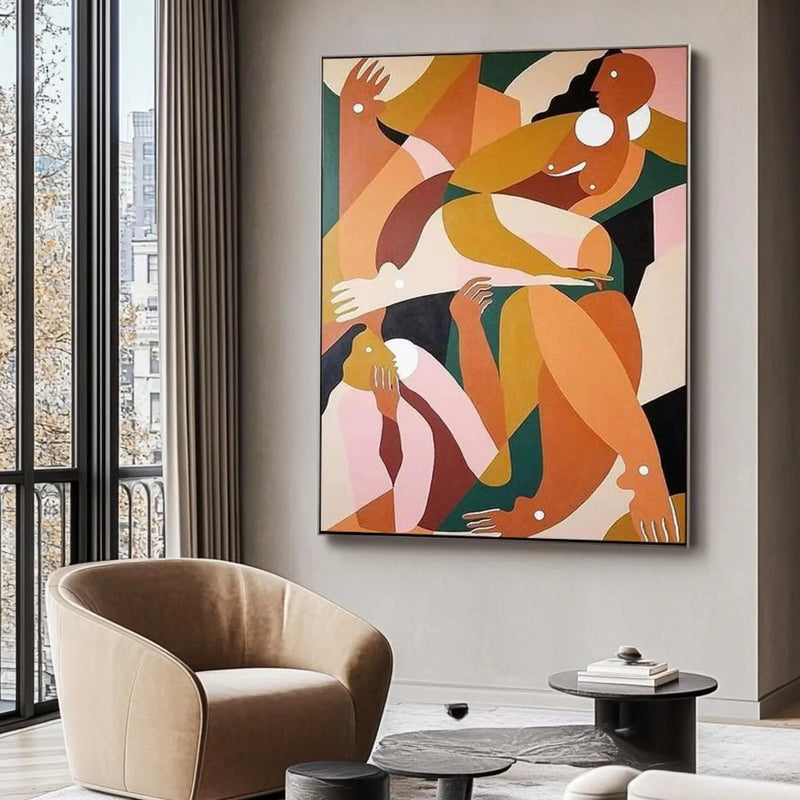 Colorful geometric figure painting, ideal wall art for creative studios or contemporary interiors