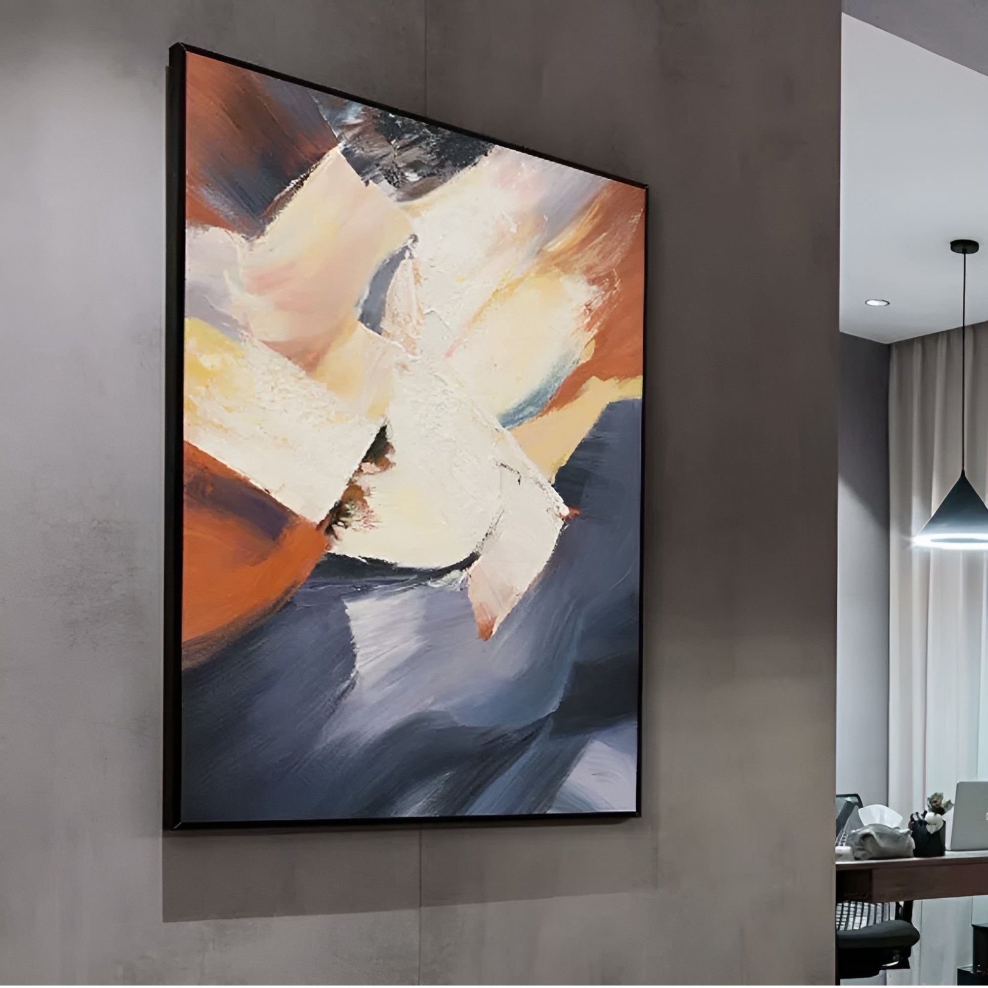 Handmade oil painting with abstract color fields, a bold choice for home interiors, lounges, or galleries