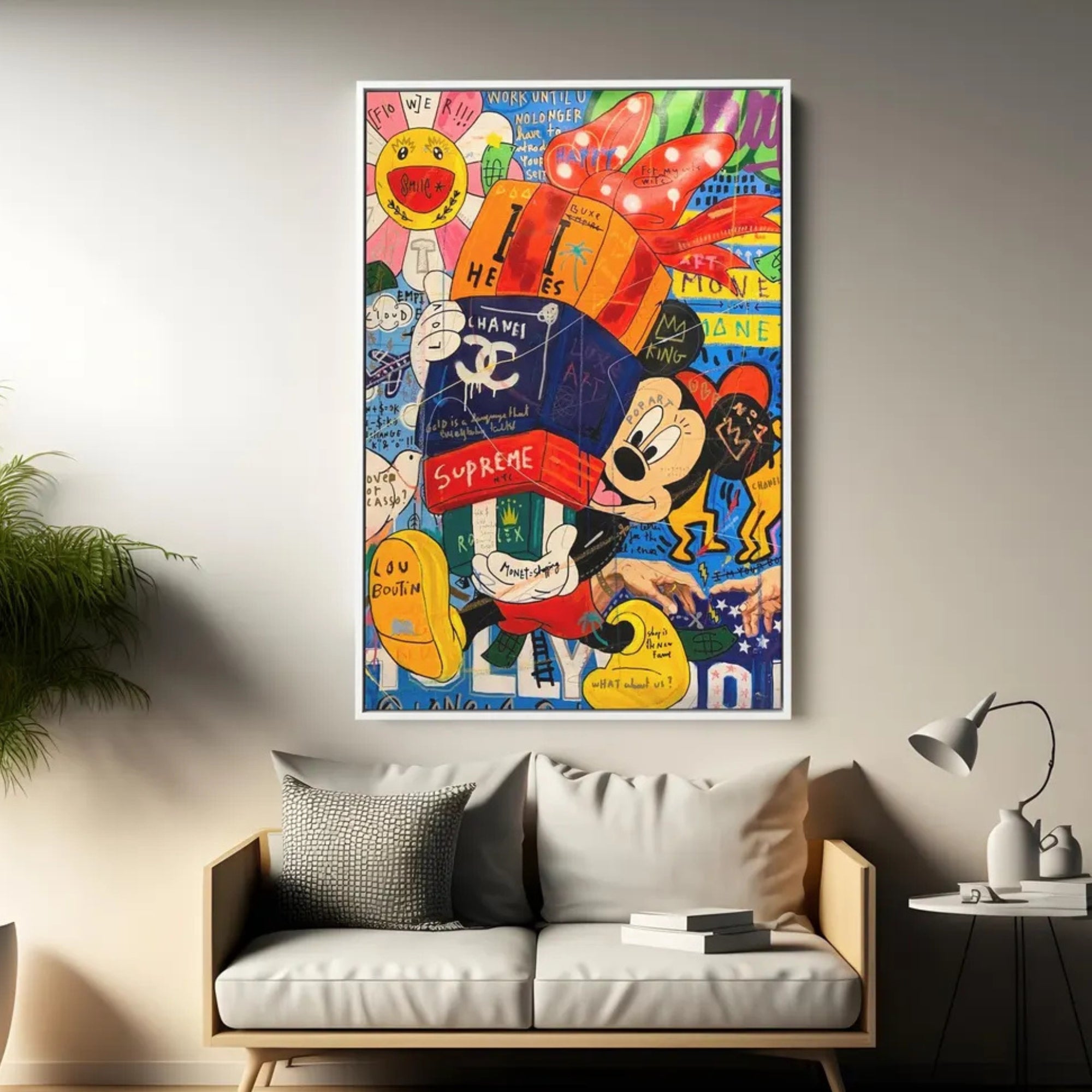 Colorful street-style artwork featuring luxury brands, great for statement walls or fashion-forward interiors