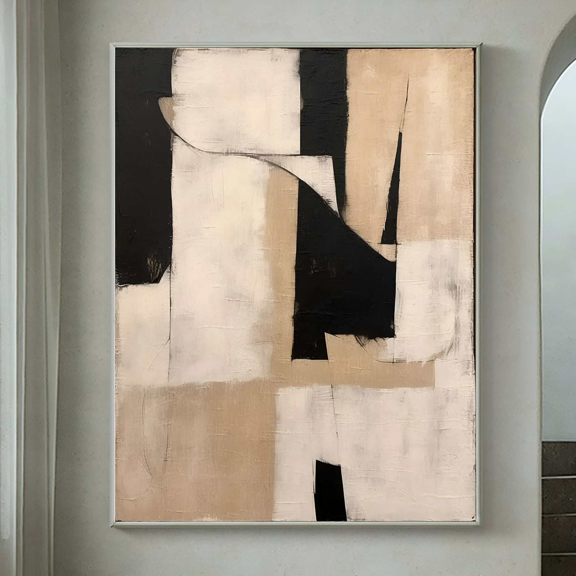 Luxury abstract wall art for modern home decor – A high-quality hand-painted canvas with neutral tones, designed to complement upscale interior spaces.
