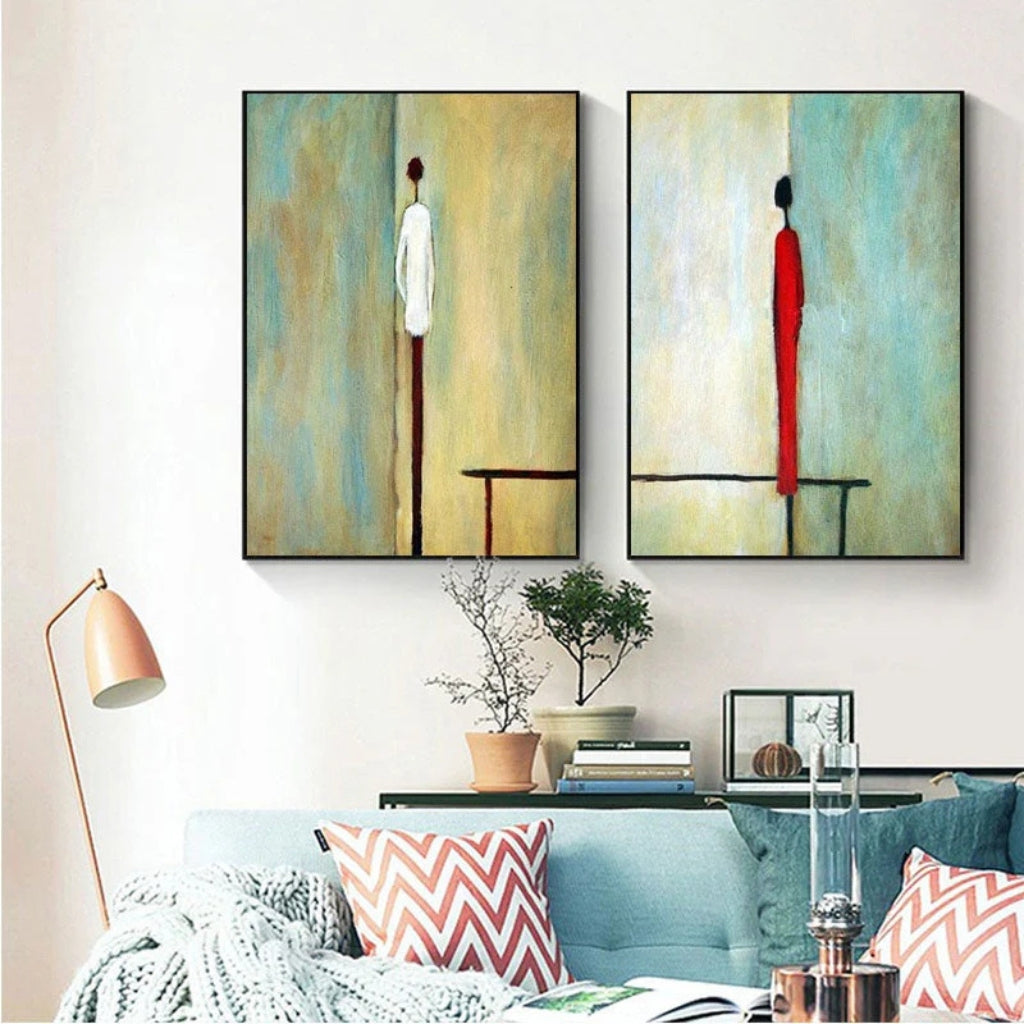 Contemporary Minimalist  Art  -  Two Figures, Two Worlds - Set of 2