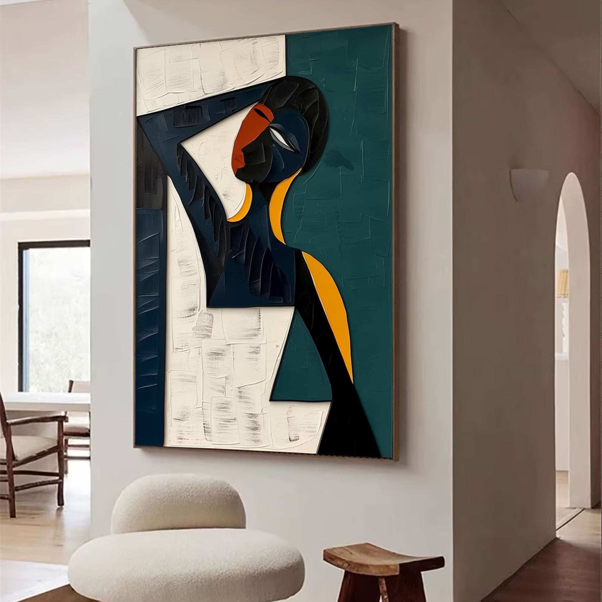 Eye-catching portrait-style abstract painting ideal for art lovers seeking a mix of modern design and emotional expression, suitable for living rooms, bedrooms, or hallways.