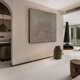 Handmade abstract art with linear patterns and earthy hues, ideal for contemporary and Scandinavian interiors.