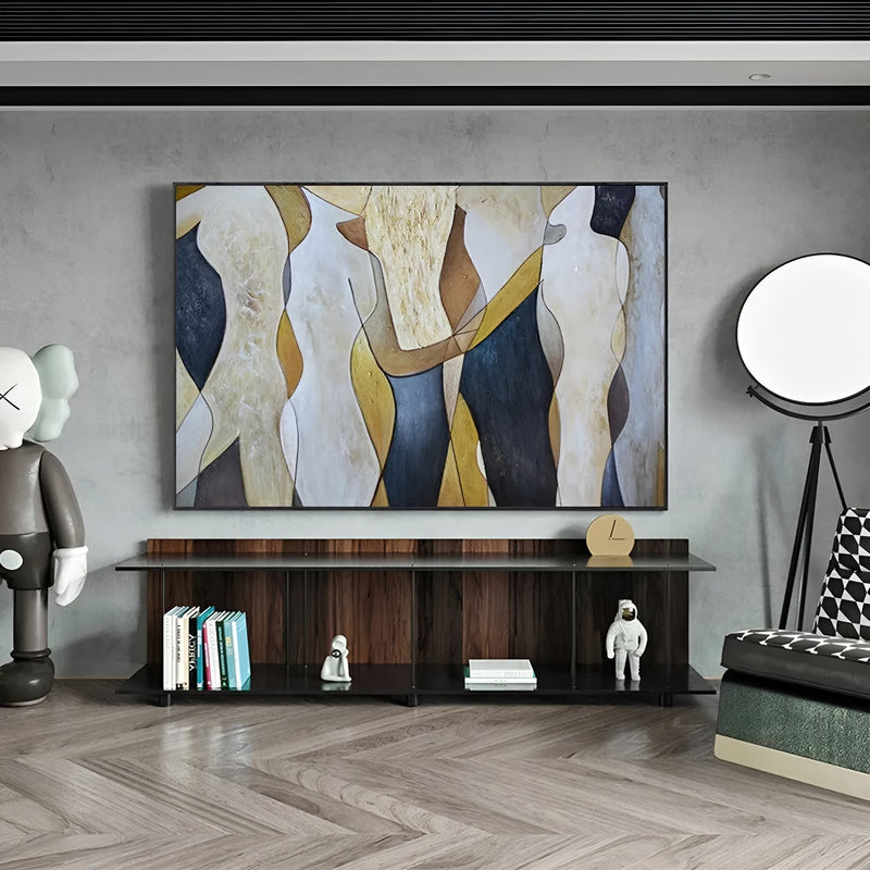 Handmade oil painting with abstract golden and dark tones, perfect for upscale living rooms or boutique hotel lobbies.