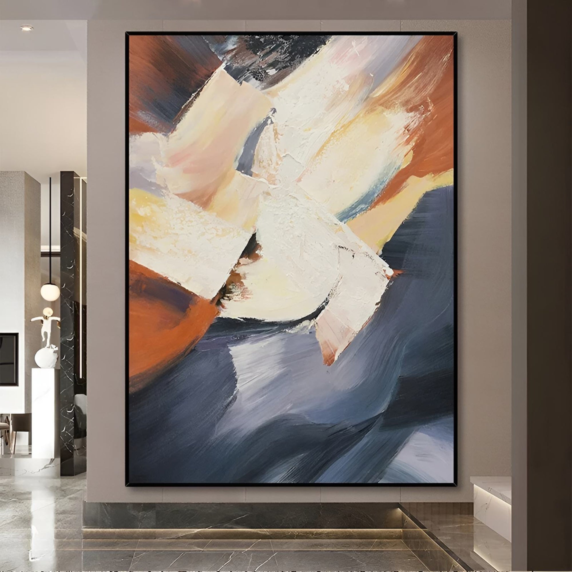 Colorful handmade oil artwork with textured movement, perfect for stylish apartments or art-centric hotels.