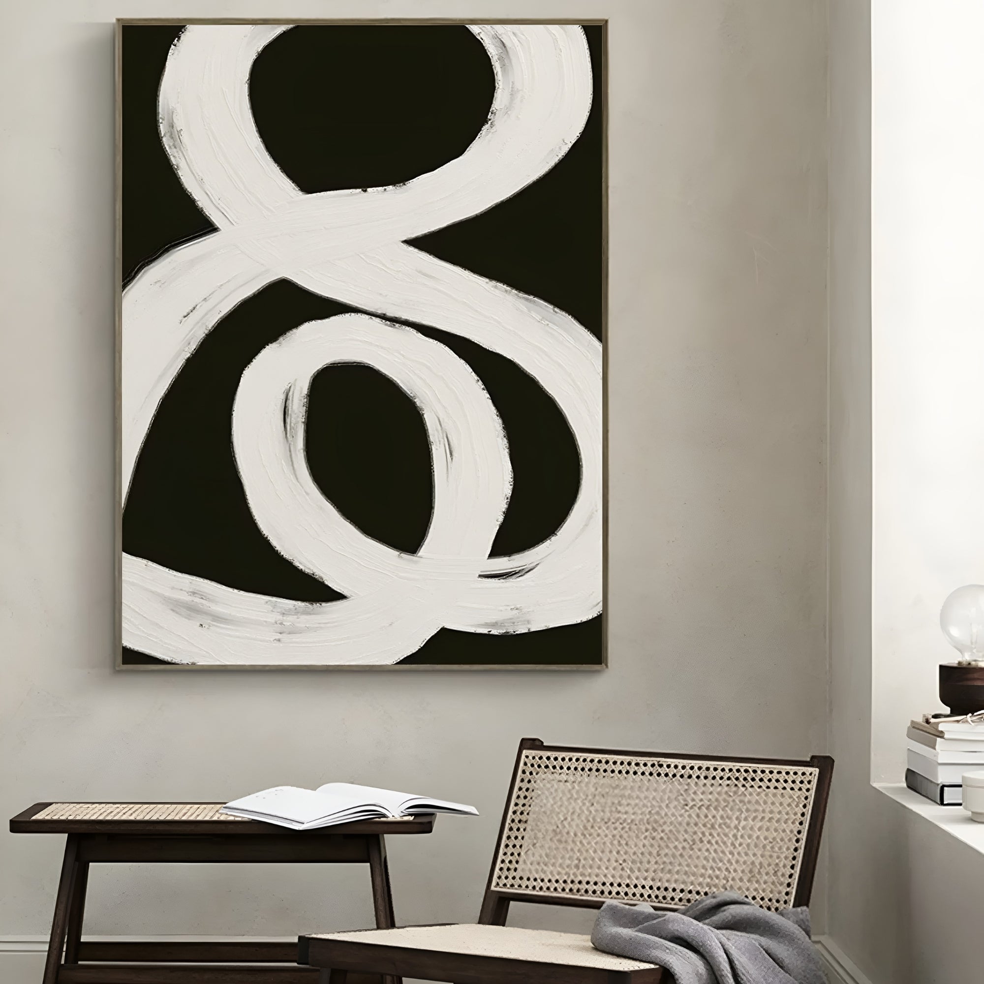 Luxury hand-painted abstract artwork with monochrome contrast – elegant statement piece for living rooms and offices.