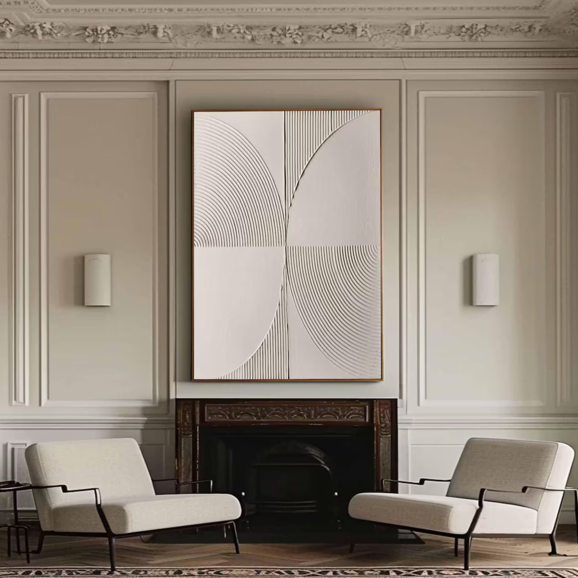 Elegant neutral-toned line art on canvas with subtle texture and curving forms, bringing a sense of harmony and flow—an ideal choice for contemporary entryways, open-plan living spaces, or clean office environments.