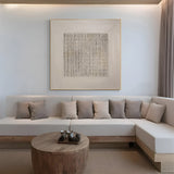 Modern Geometric Relief Art – A large square handmade artwork with raised linear textures, framed in a sleek design, enhancing the aesthetic of a modern living space.