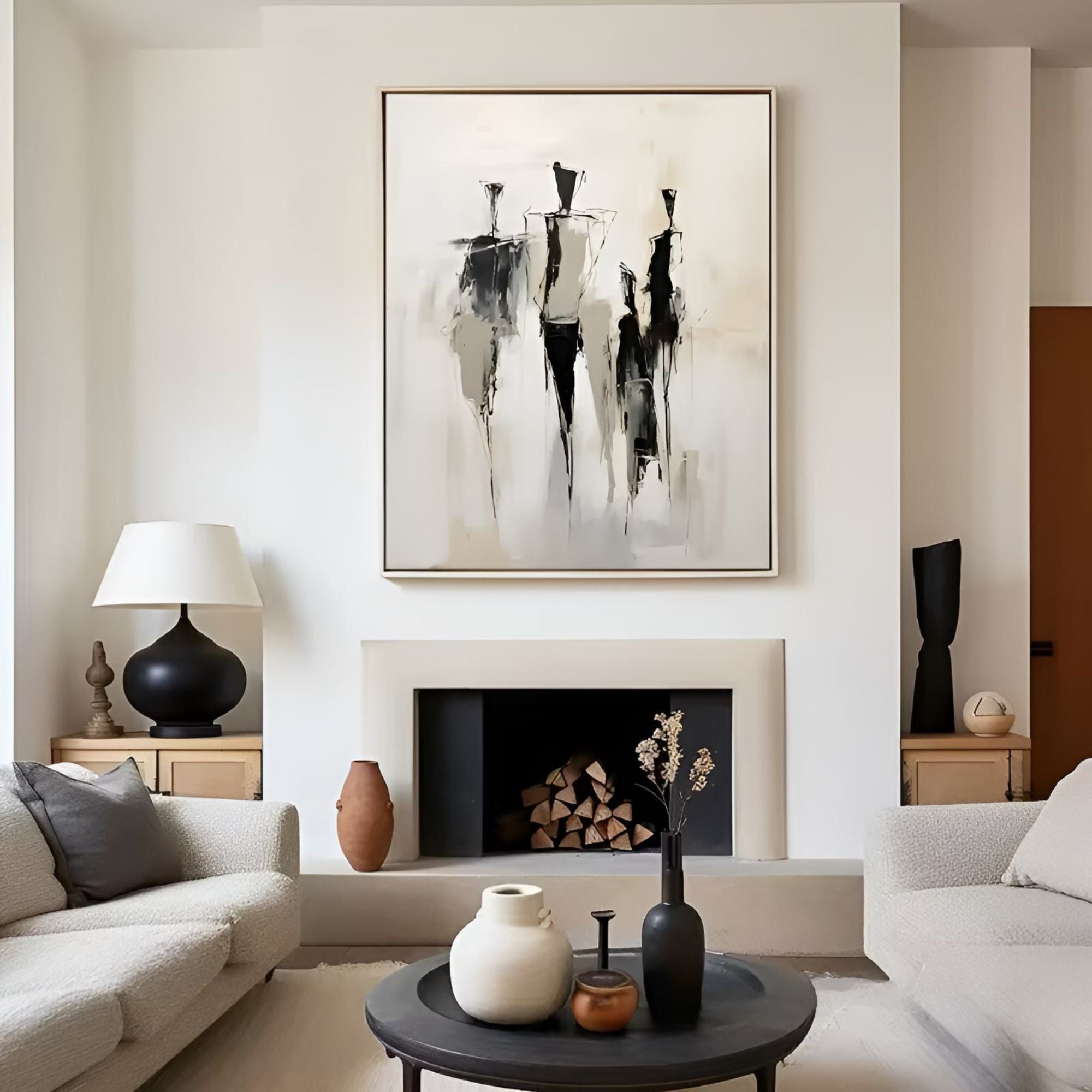 Elegant handmade oil painting in monochrome tones, perfect for hotel lobbies or lounges.