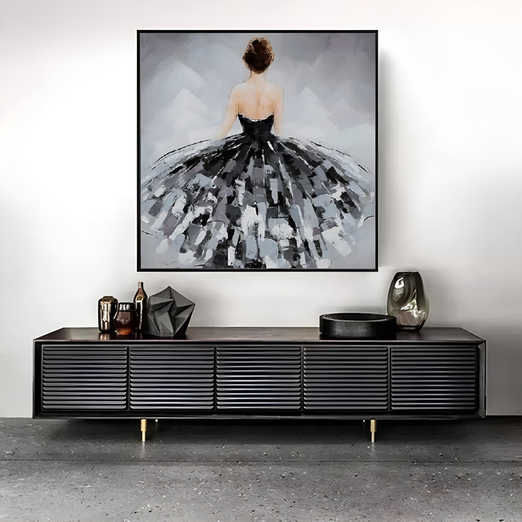 Graceful dancer figure in handmade oil, perfect for gallery walls or formal living rooms.