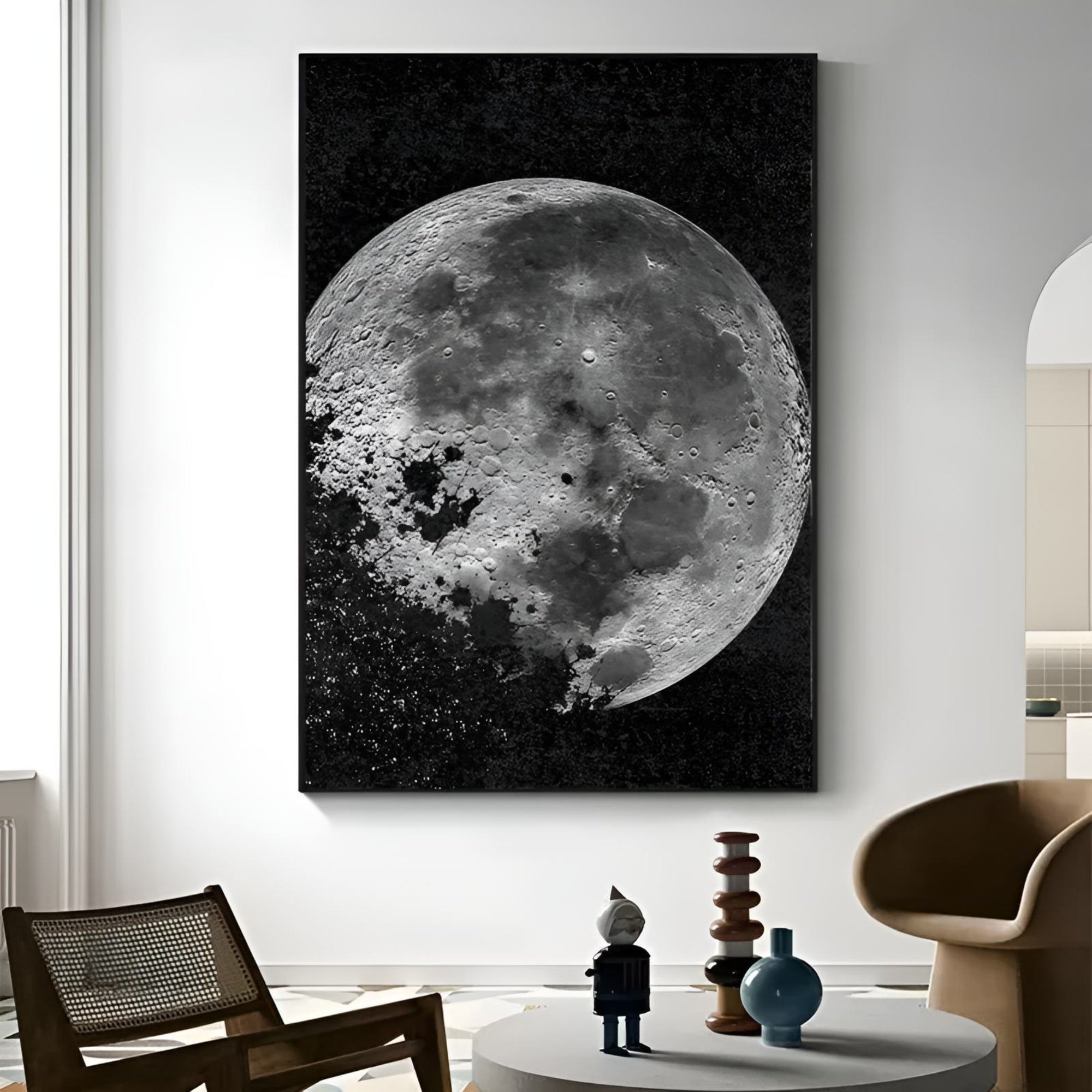 Handmade moon wall art, perfect for a cozy lounge, adding celestial charm and calm to your interior space.