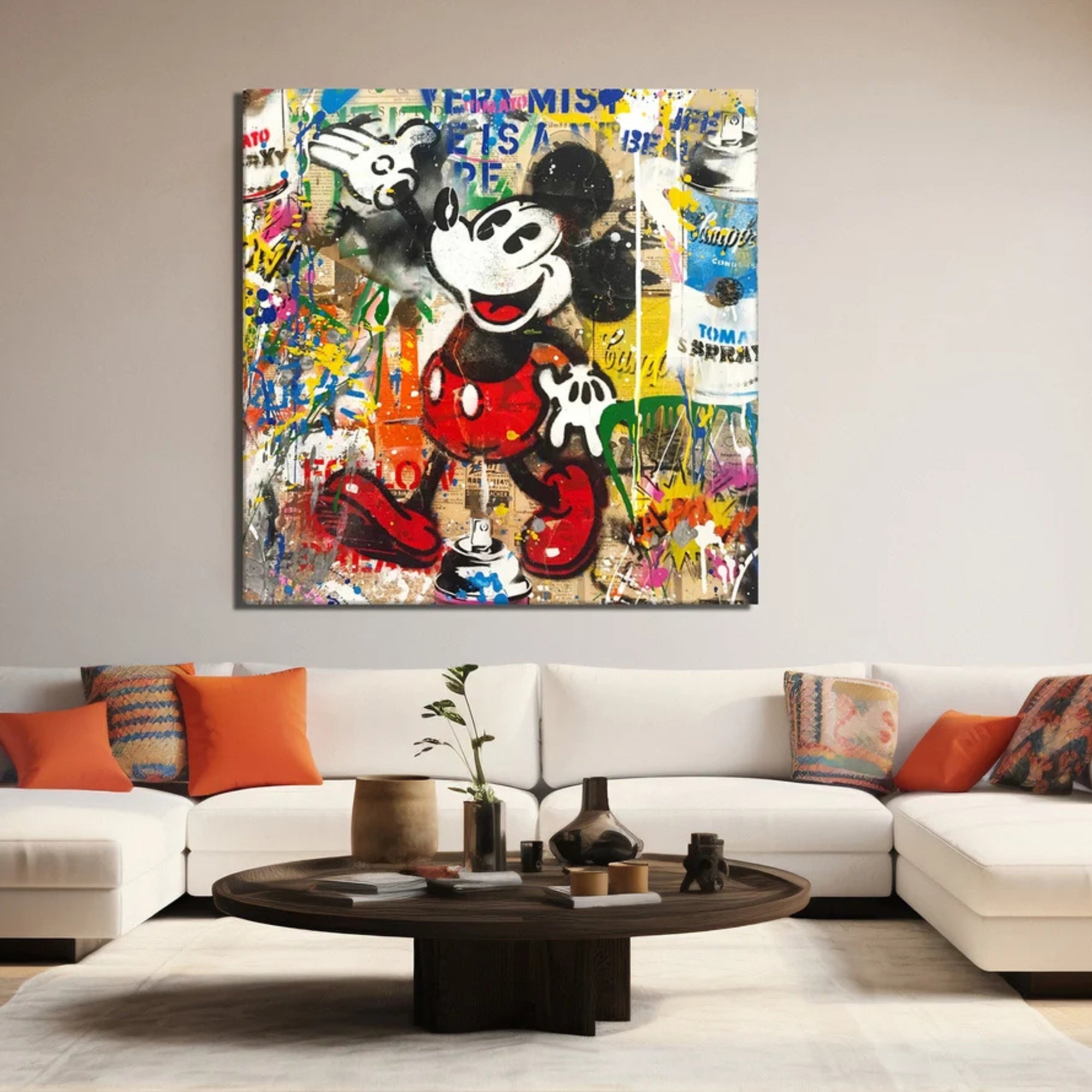 Pop Art Mickey Mouse Wall Decor – Colorful and edgy graffiti-inspired artwork, ideal for adding personality to modern interiors or art collections.
