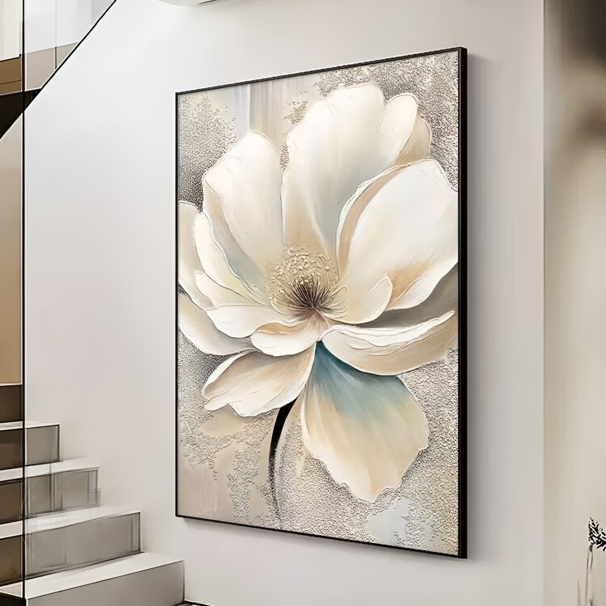 Textured flower wall art, handmade and serene, fits beautifully in minimalist or spa-inspired interiors.