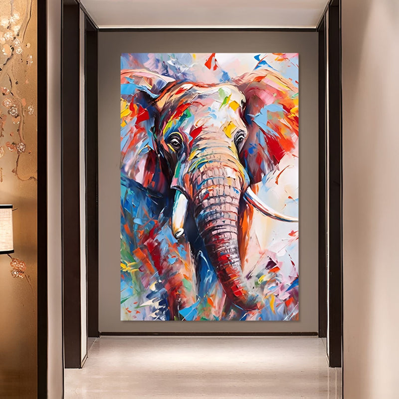 Handcrafted with bold strokes and rich hues, this elephant oil painting suits creative studios or lofts.