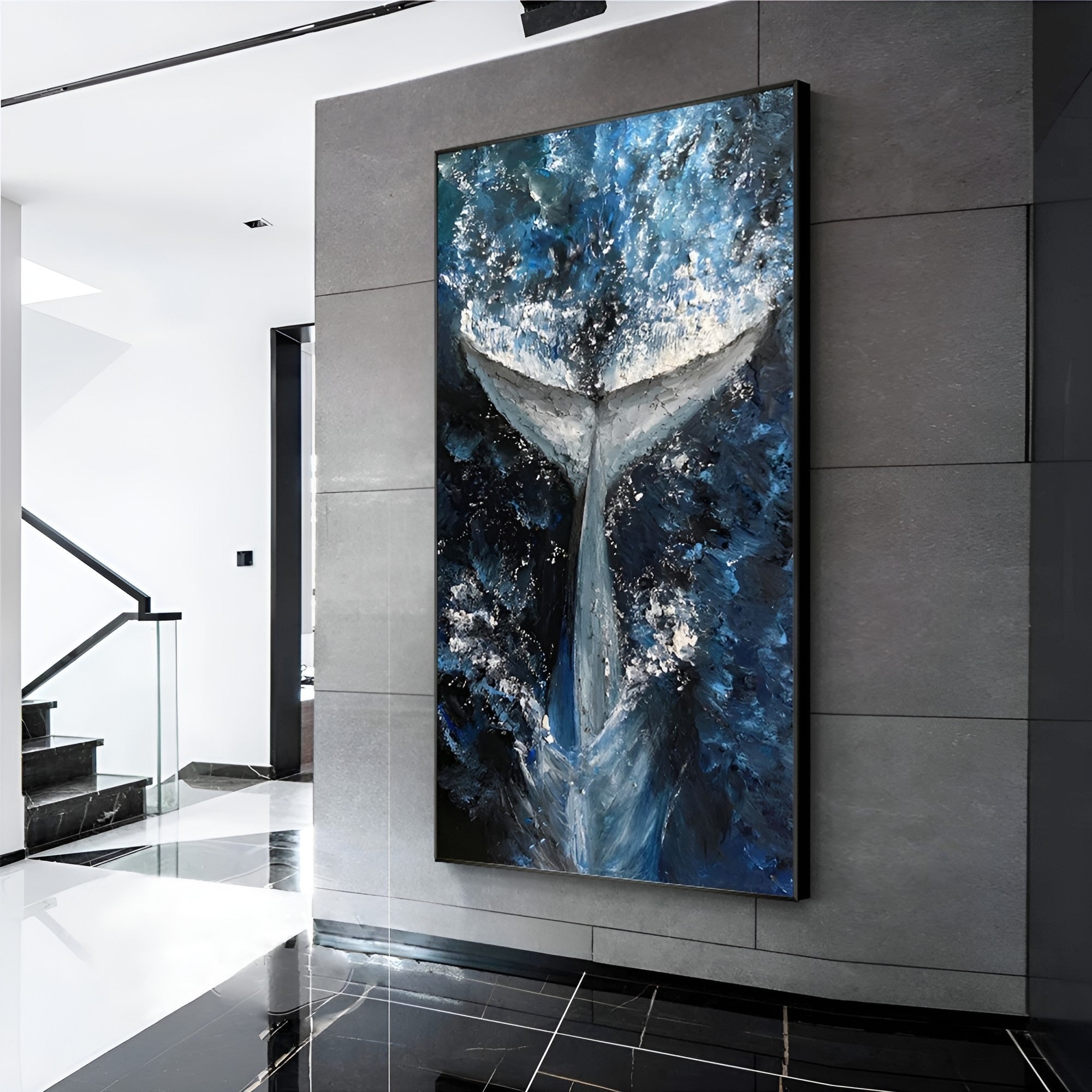 Ocean-themed handmade artwork featuring a whale tail, perfect for coastal or nautical-style home decor.