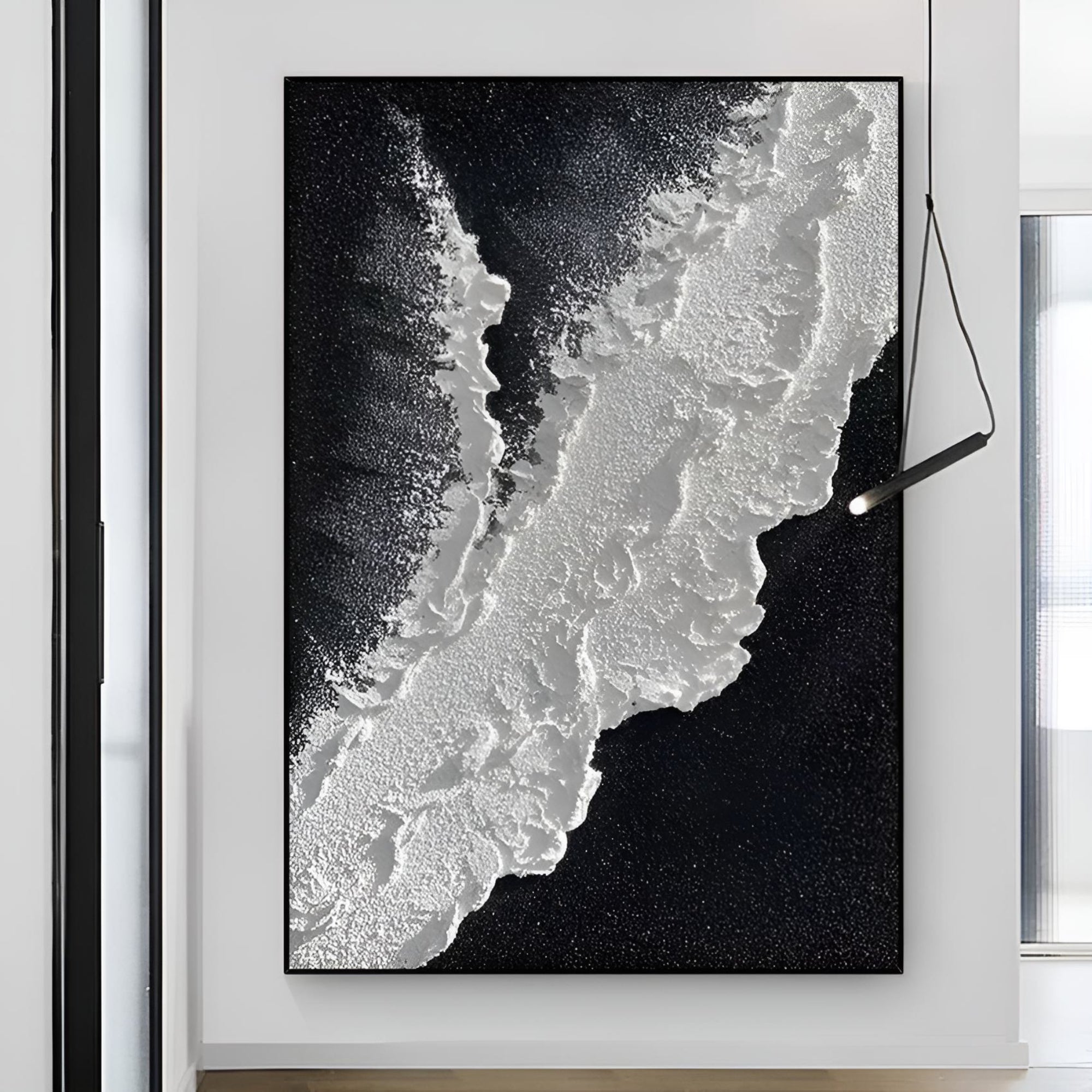 Handmade ocean-inspired wall art perfect for stylish office lounges or neutral home decor settings.