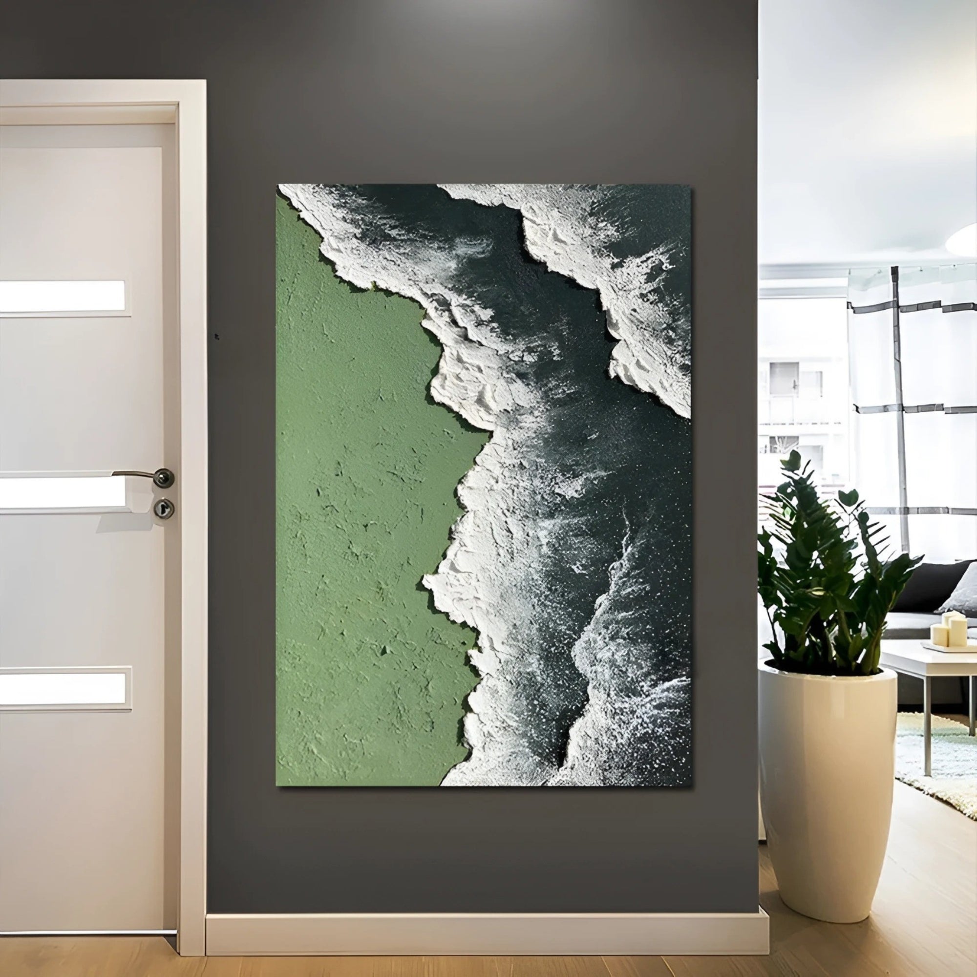 Textured, handmade seascape art—great fit for serene bedrooms or spa-inspired spaces.