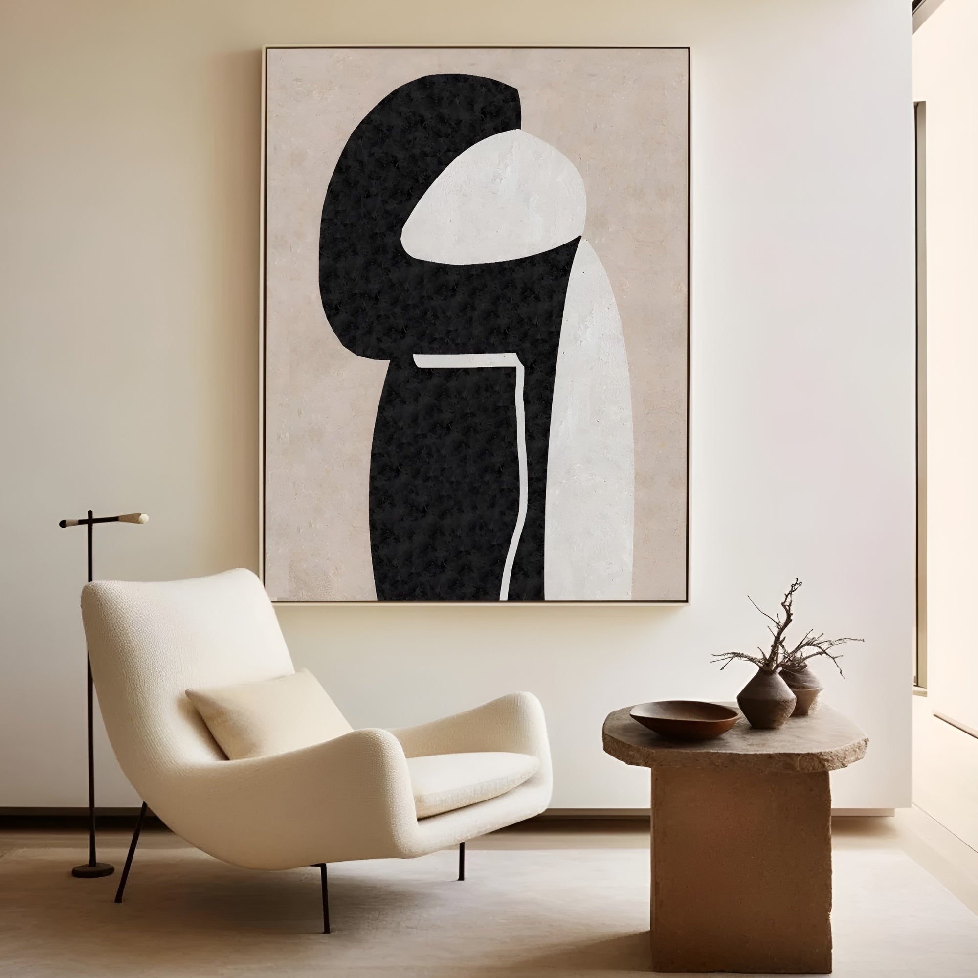 Hand-painted abstract artwork with a monochrome palette – Elegant wall decor perfect for modern, Japandi, or minimalist home design.