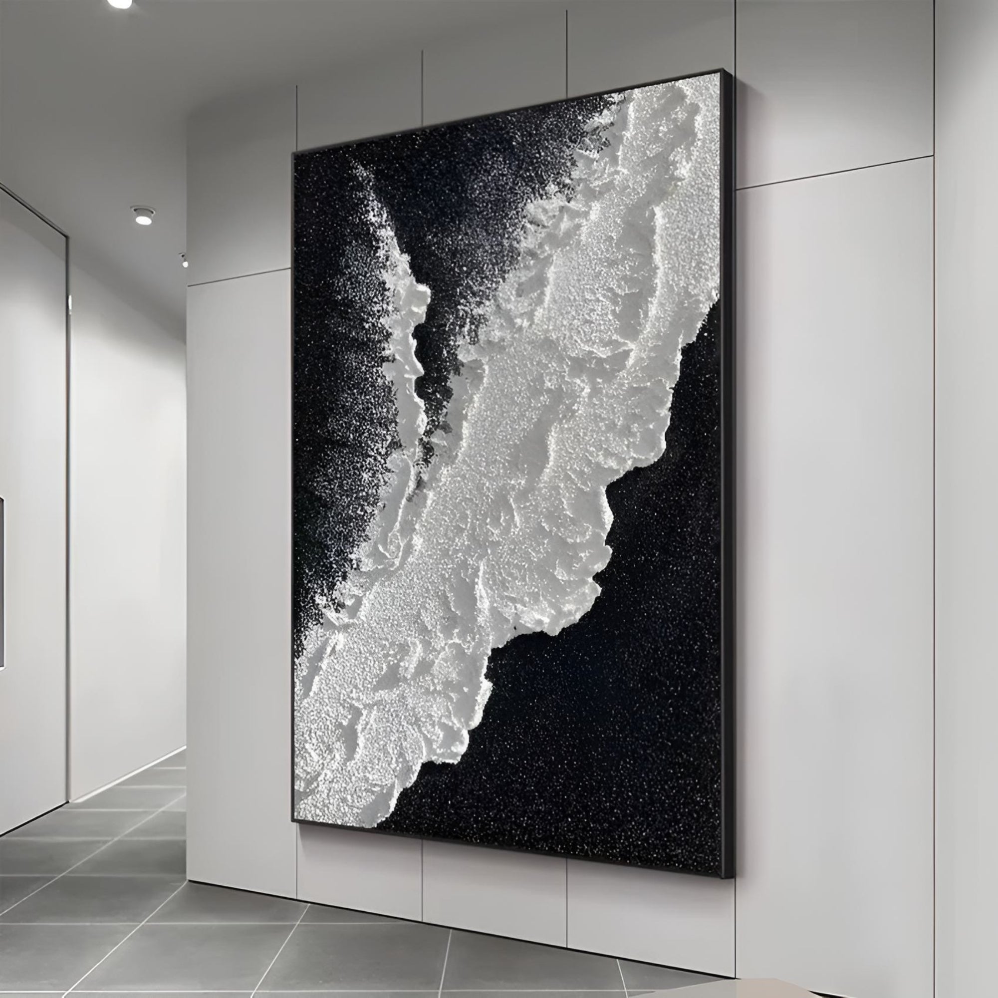 Artisan-crafted wave canvas fits Scandinavian living rooms or soft-toned sitting areas with clean lines.