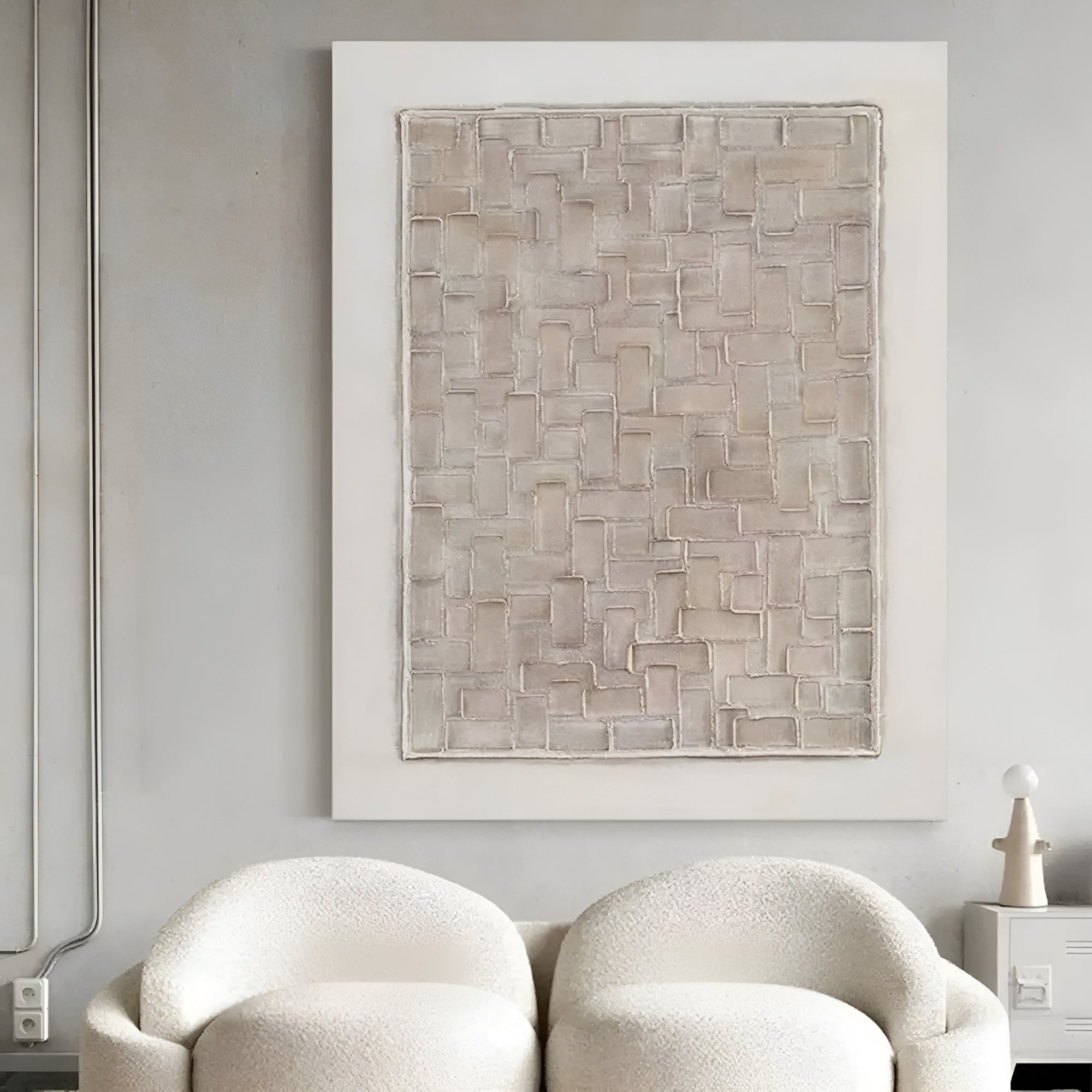 Unique abstract geometric painting with a raised texture, blending seamlessly with modern, boho, and organic interior design styles.