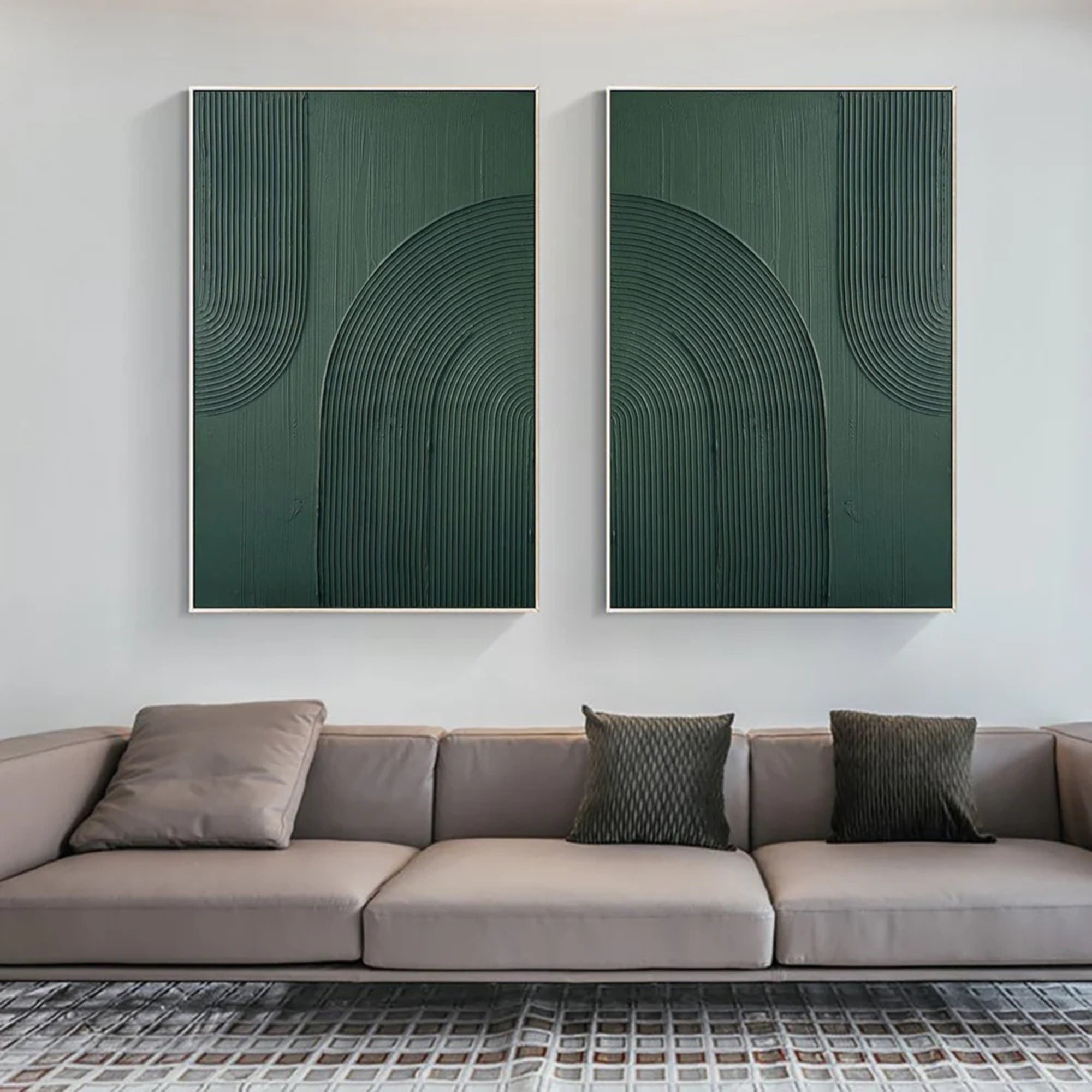 Plaster Art Texture Painting -  Emerald Arcs - Set of 2
