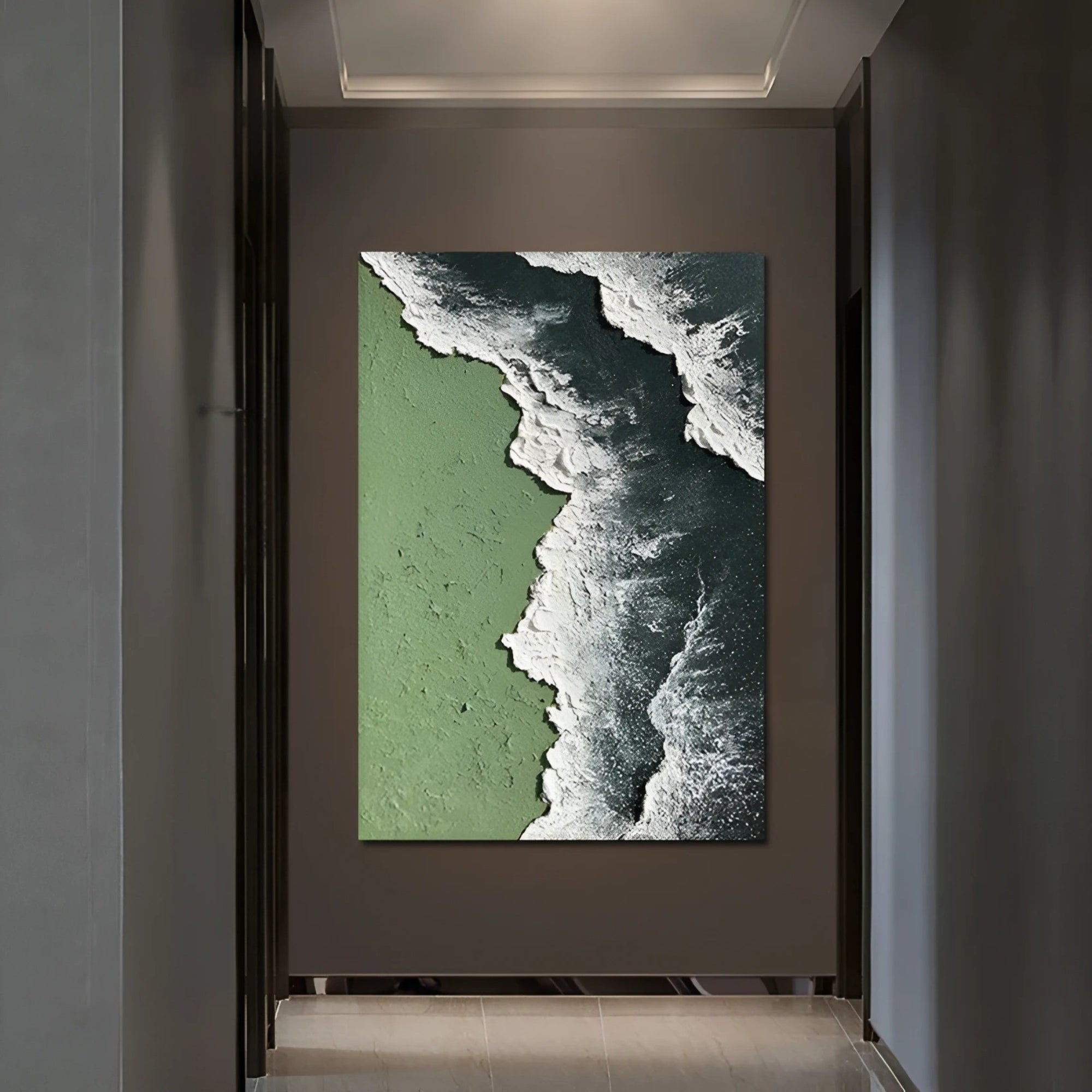 Handmade wave artwork with bold contrast, ideal for modern offices or entryways.