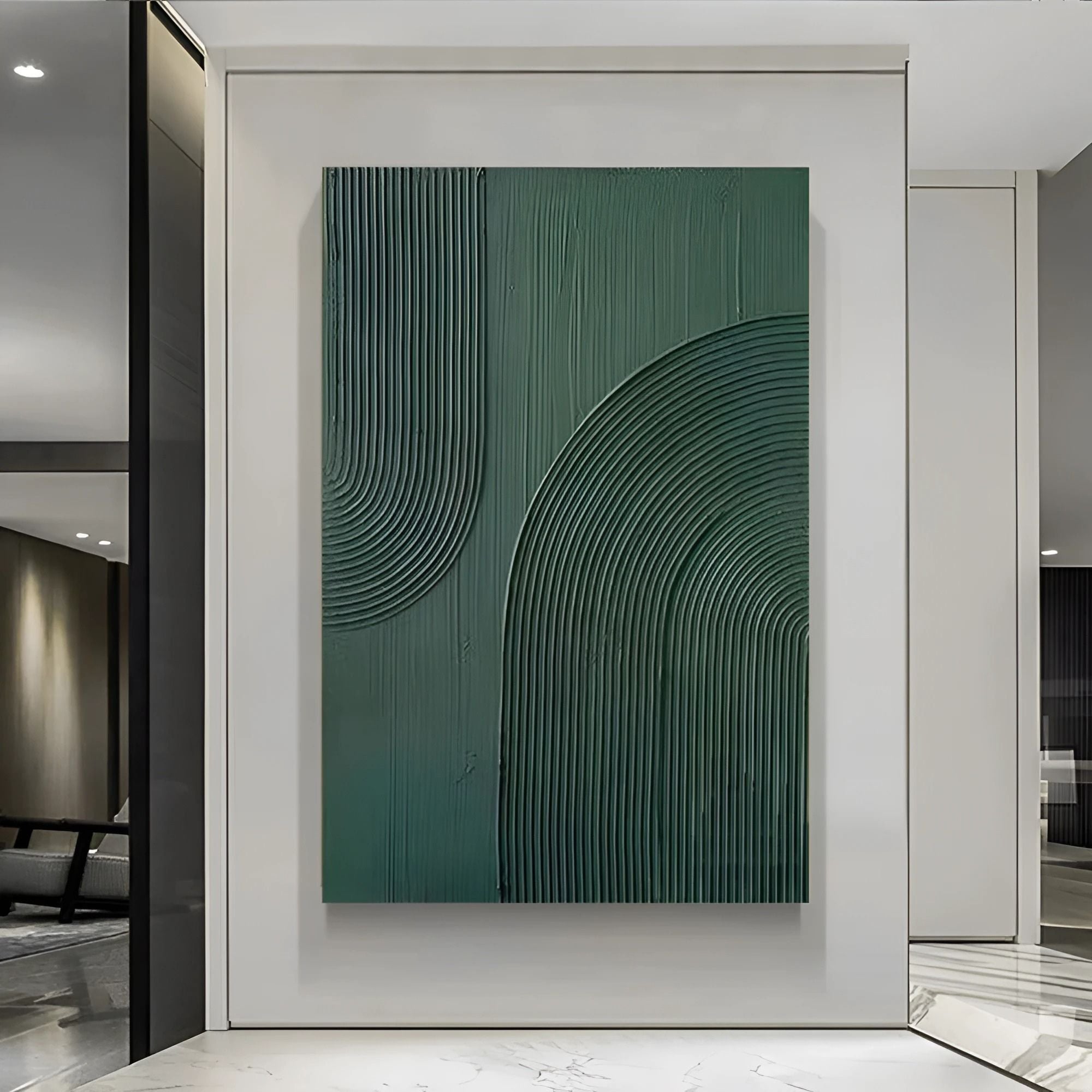 Textured emerald green art on canvas, handmade and ideal for upscale offices, study rooms or hallway accent walls.