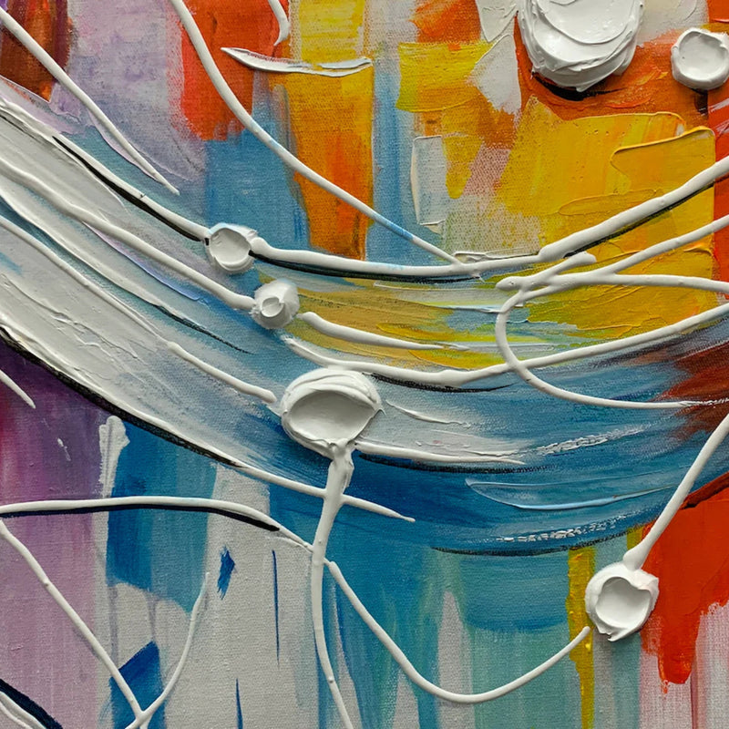 Vibrant wave-inspired painting on white backdrop – This bold abstract artwork makes a striking statement in contemporary spaces, particularly well-suited for bedrooms, home offices, or music-themed environments.