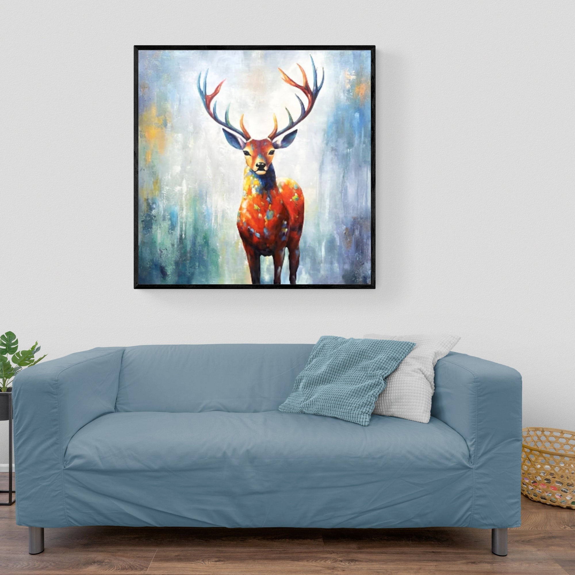 Stunning handmade deer painting with expressive strokes, perfect wall art piece for modern nature lovers.
