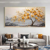 Invite warmth and sophistication into your home with this beautiful handmade oil painting featuring a vibrant golden tree in full flourish, radiating elegance and tranquility.