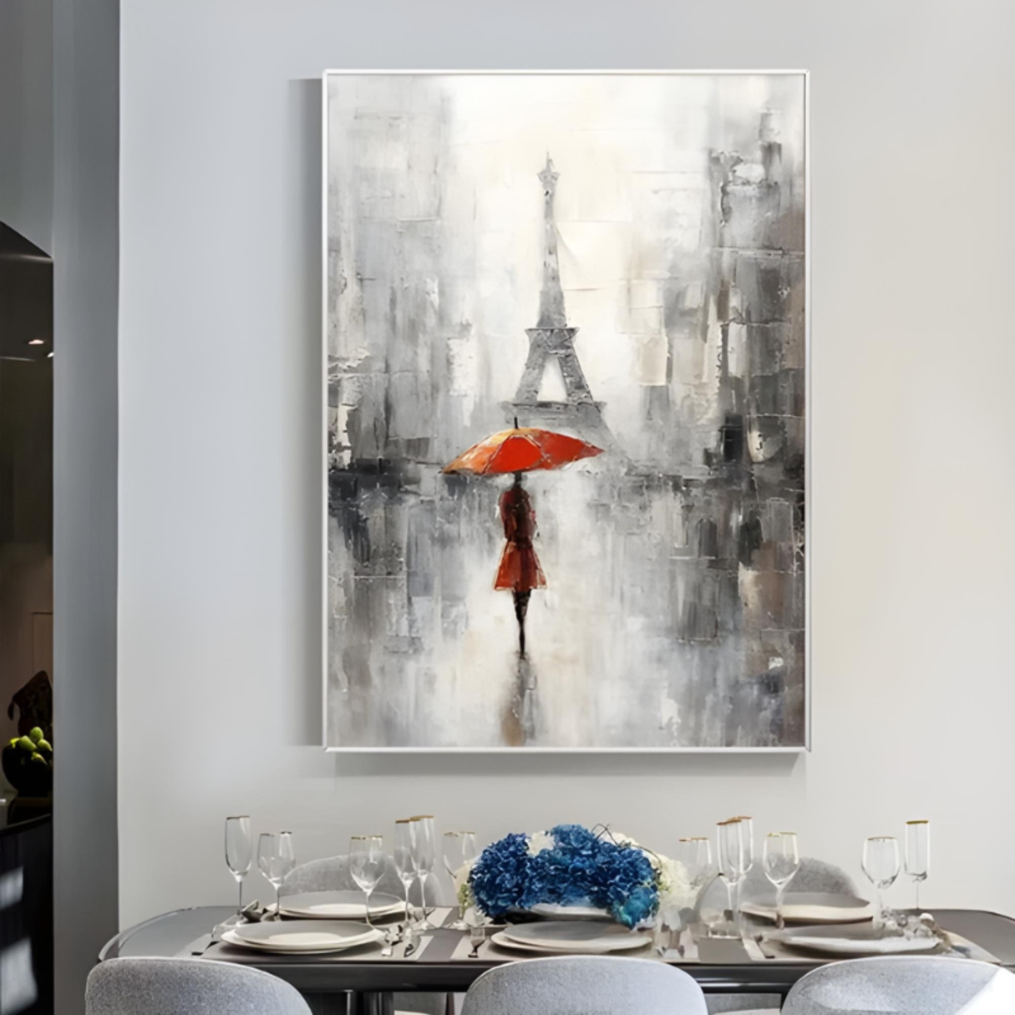 Realism / Figurative Art  - Red Umbrella In Paris
