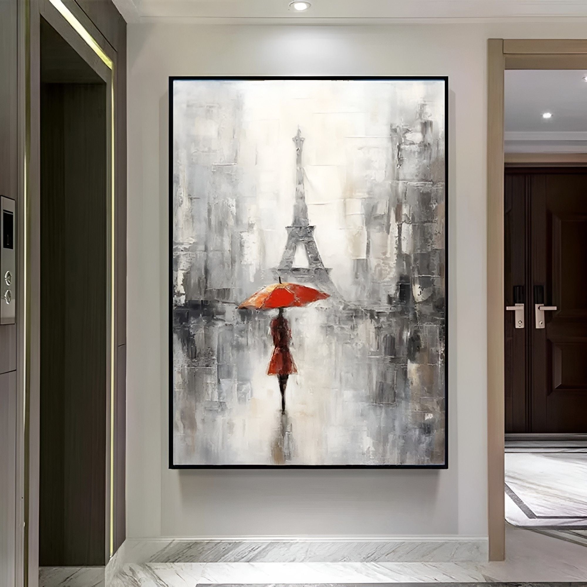 Realism / Figurative Art  - Red Umbrella In Paris