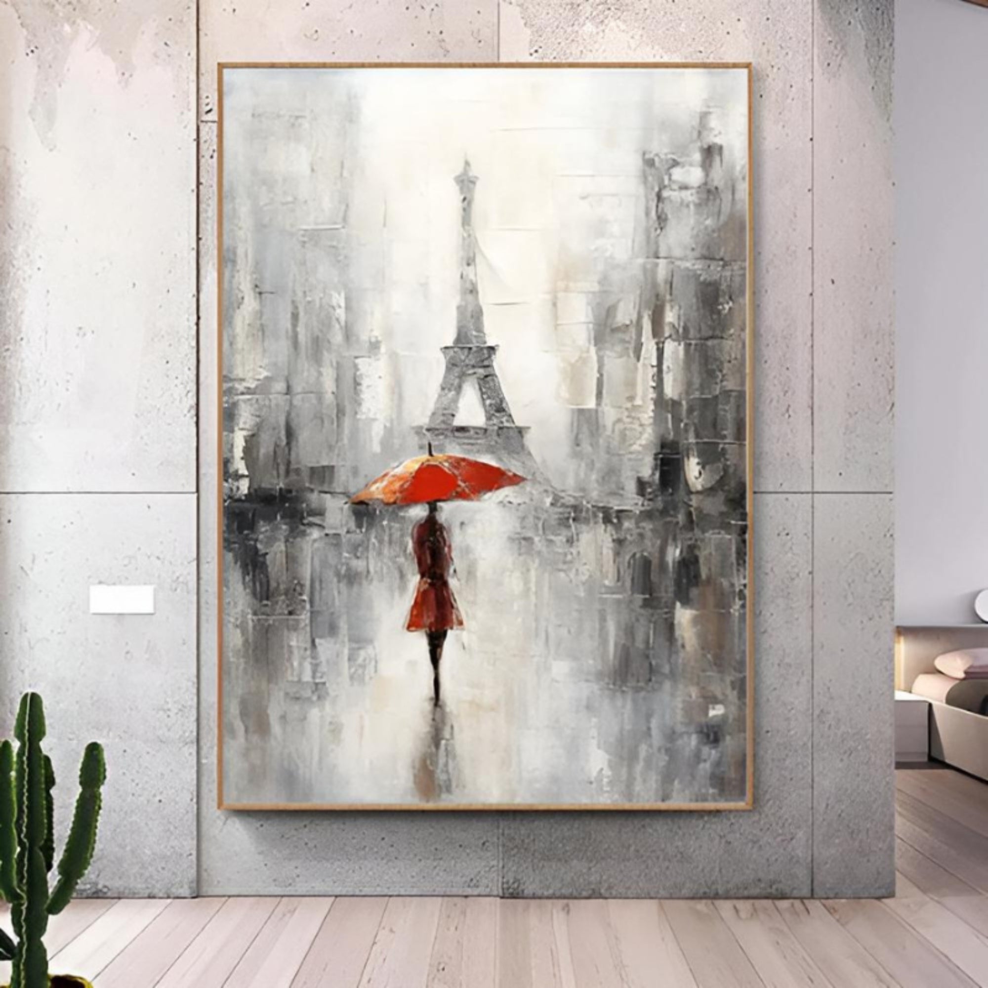 Realism / Figurative Art  - Red Umbrella In Paris