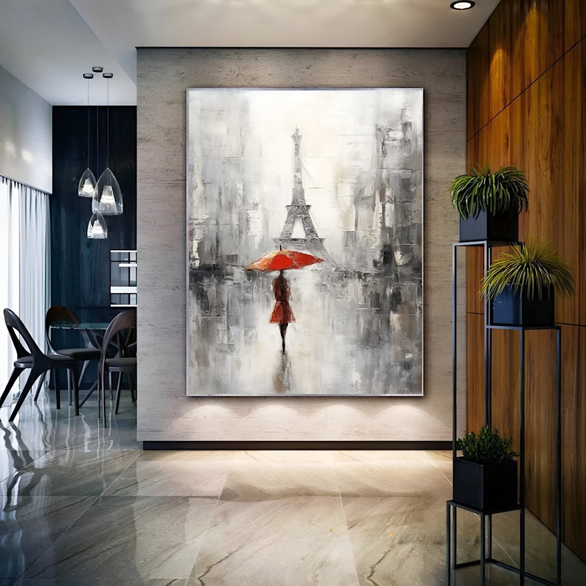 Realism / Figurative Art  - Red Umbrella In Paris