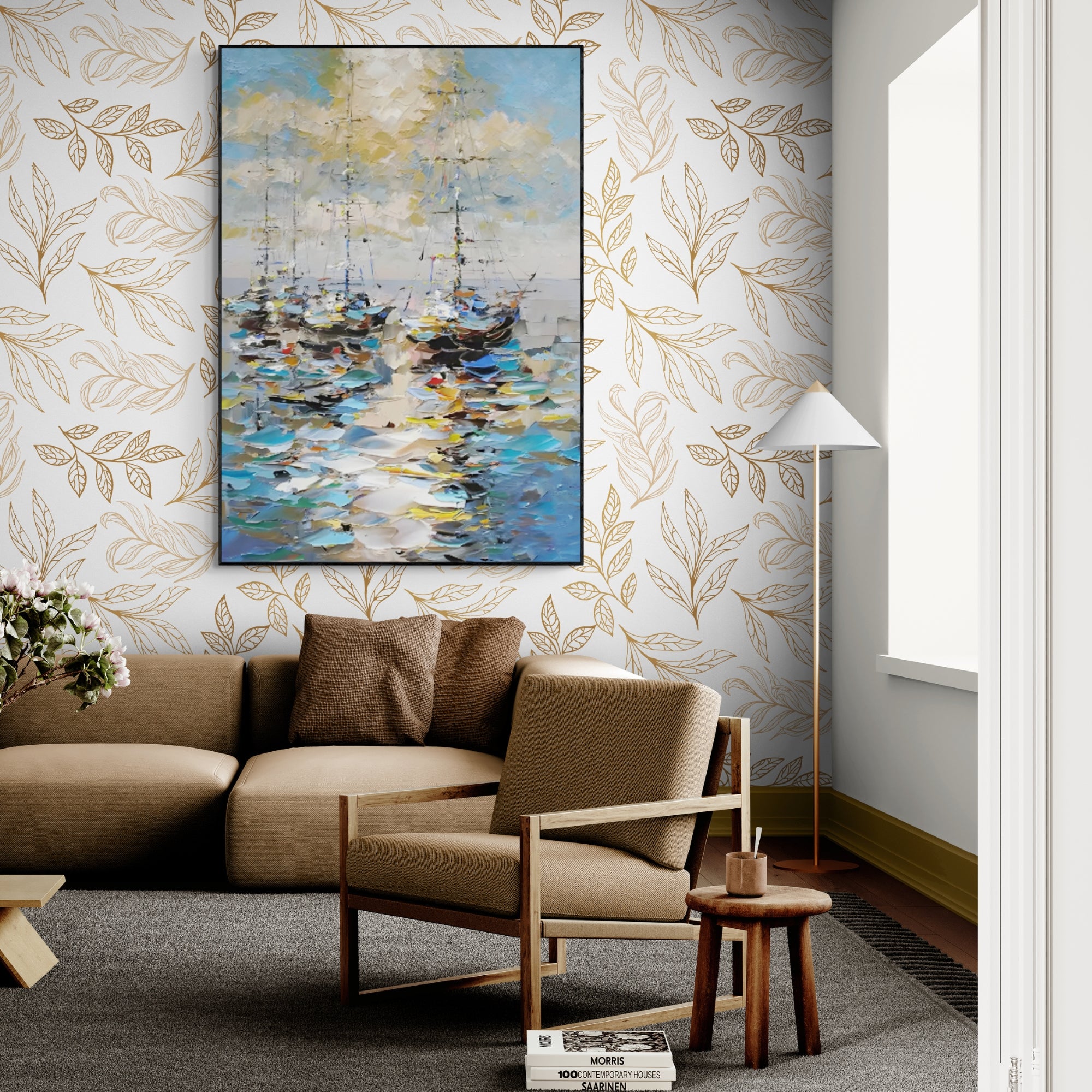 Impasto / Palette knife Art - Golden Sails