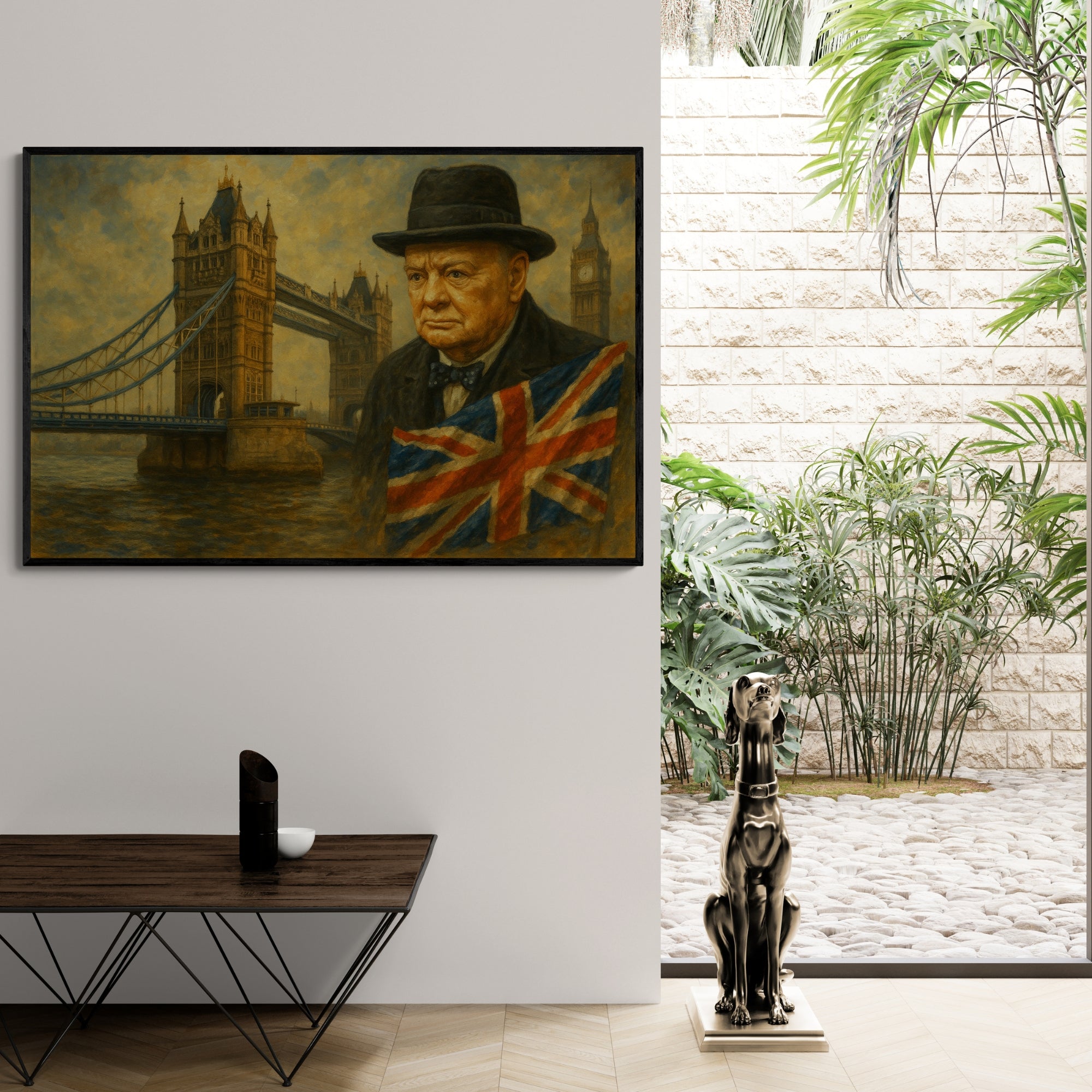 British heritage-inspired Churchill painting in oils, great for boardrooms or formal meeting areas.